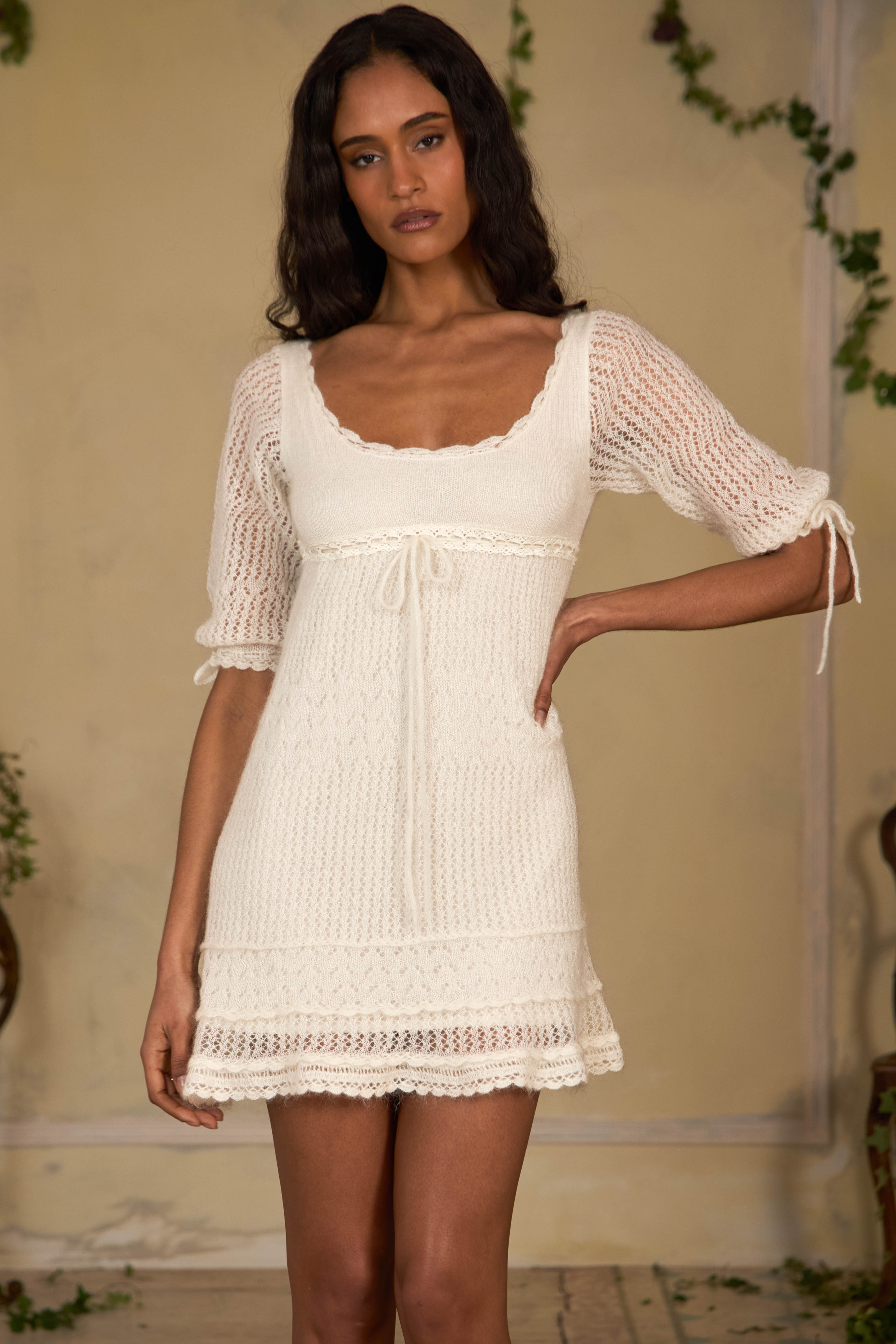 lace baby doll dress Ginger Tiered Lace Deep V-Neck Babydoll Mini Dress
