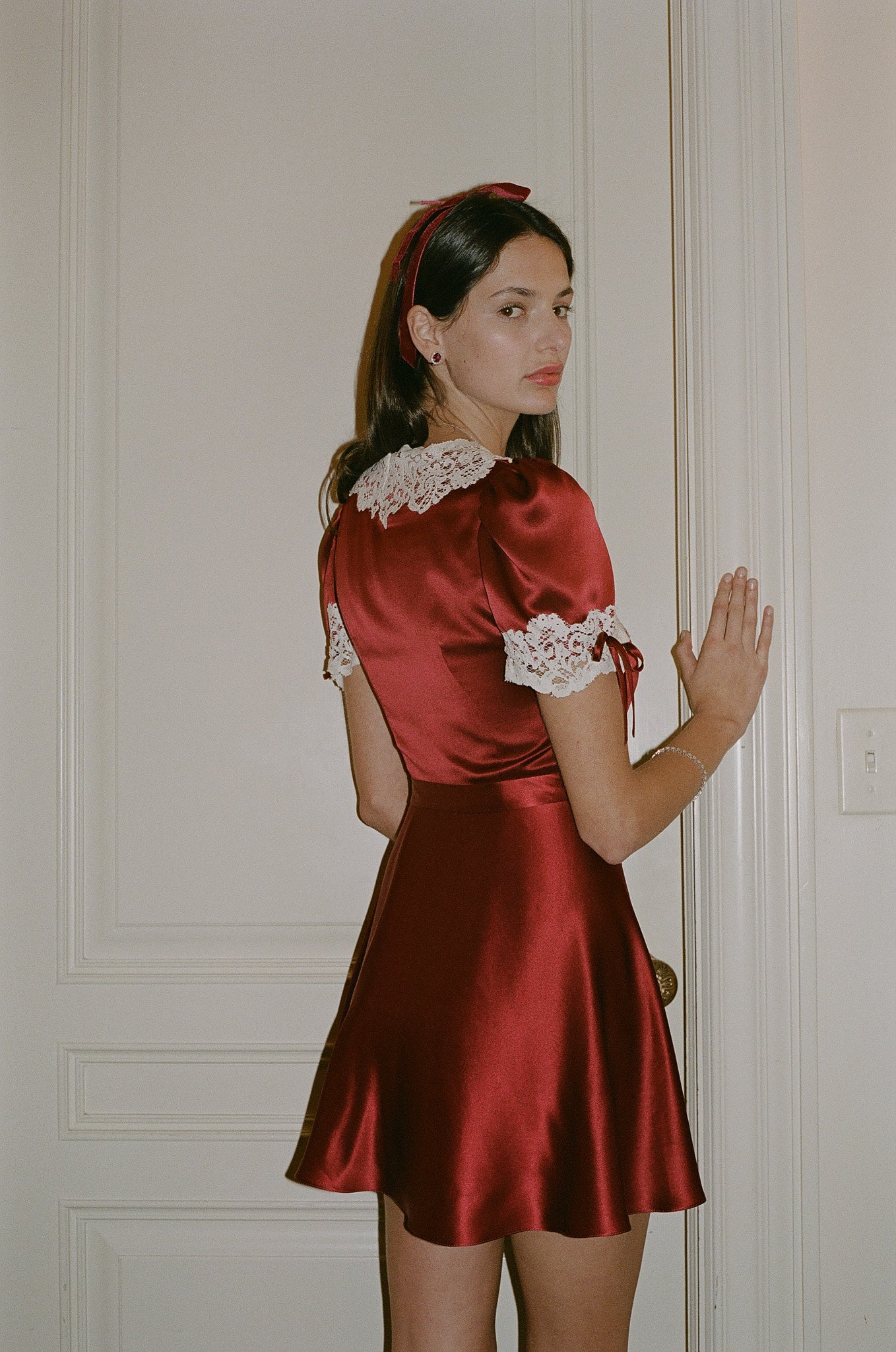 Unwrap Me Mini Dress in Garnet Mirror Palais Unwrap Me Mini Dress in Garnet Mirror Palais