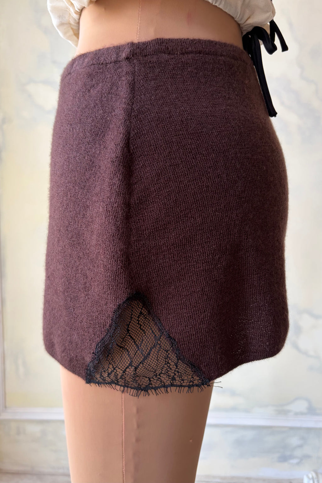 Knit Lace Mini Skirt in Chocolat Unreleased Sample