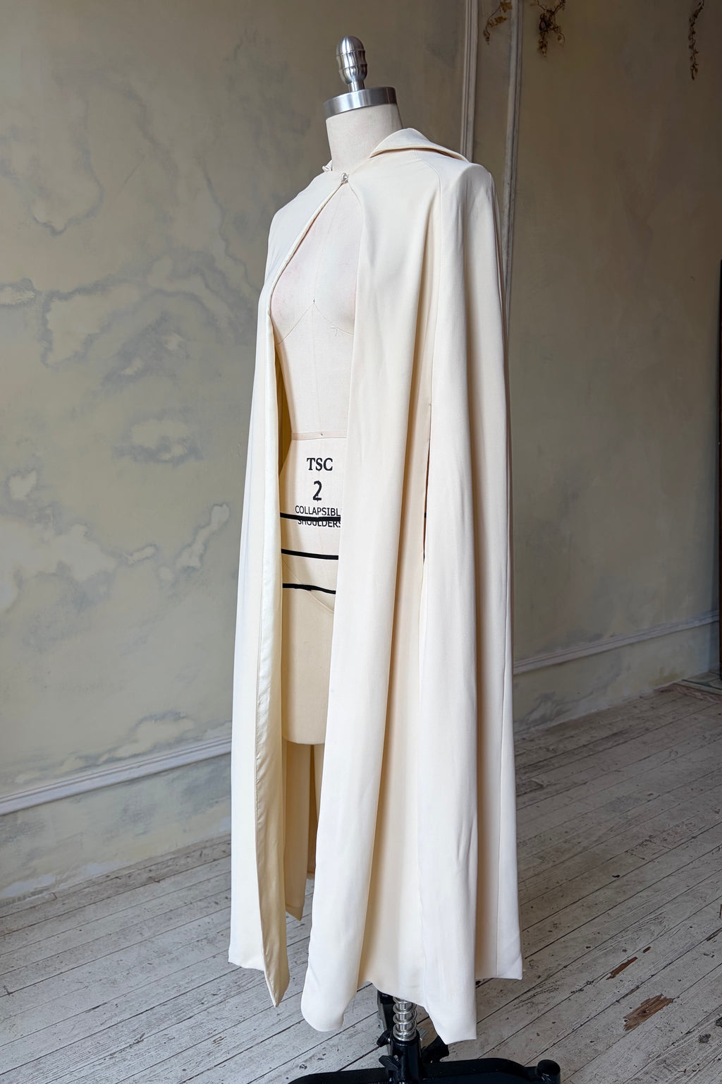 Riding Cape Sample in Ivory Poly Crepe