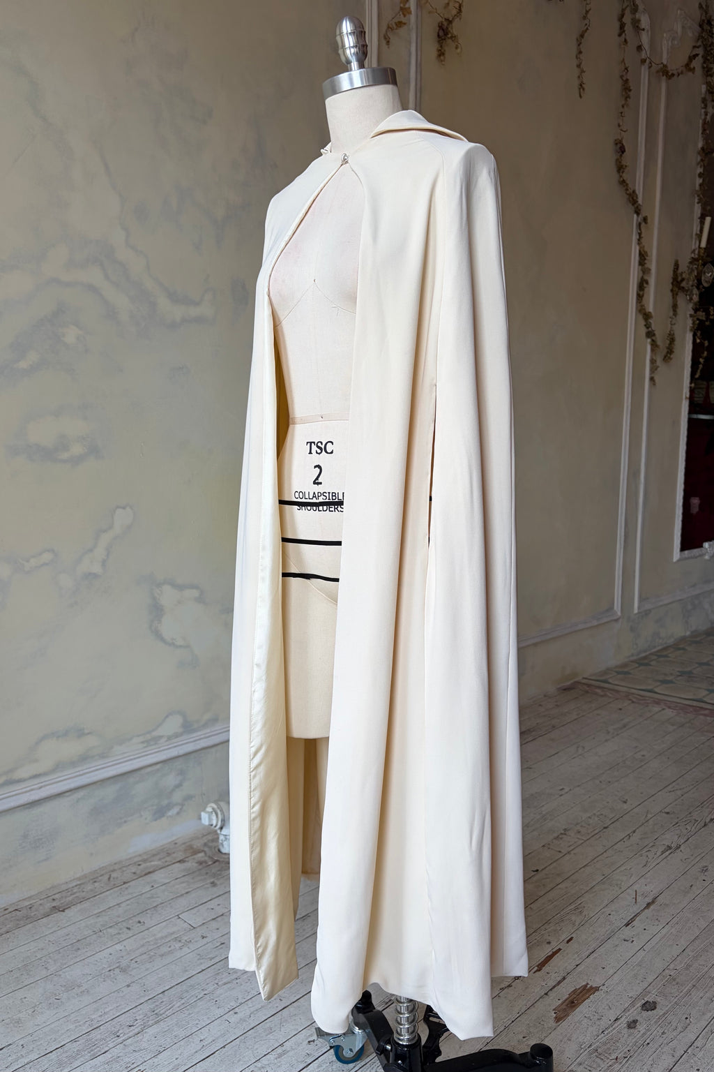 Riding Cape Sample in Ivory Poly Crepe
