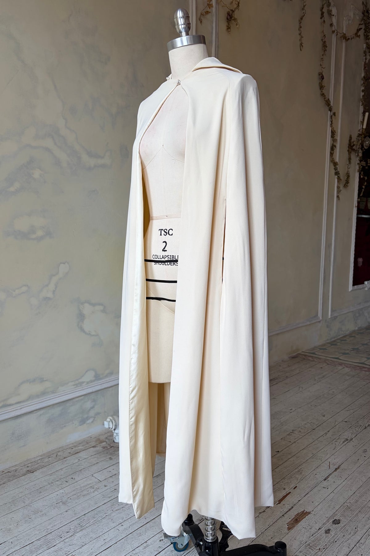Riding Cape Sample in Ivory Poly Crepe