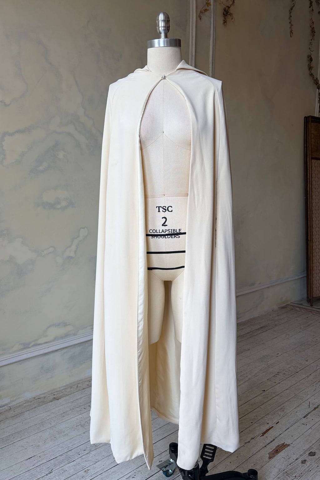 Riding Cape Sample in Ivory Poly Crepe