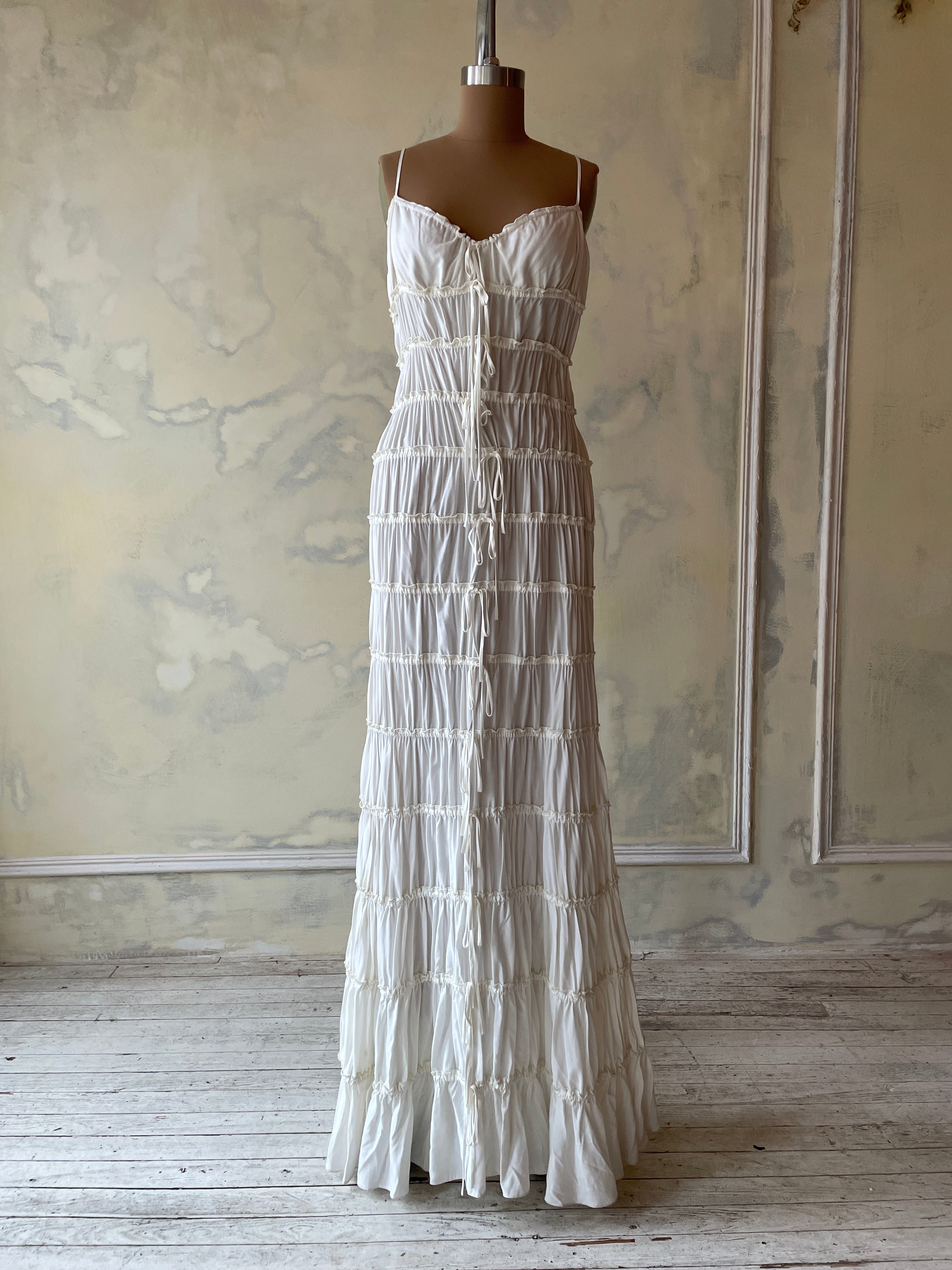 Ruffle Tunnel Gown in Cloud Sample