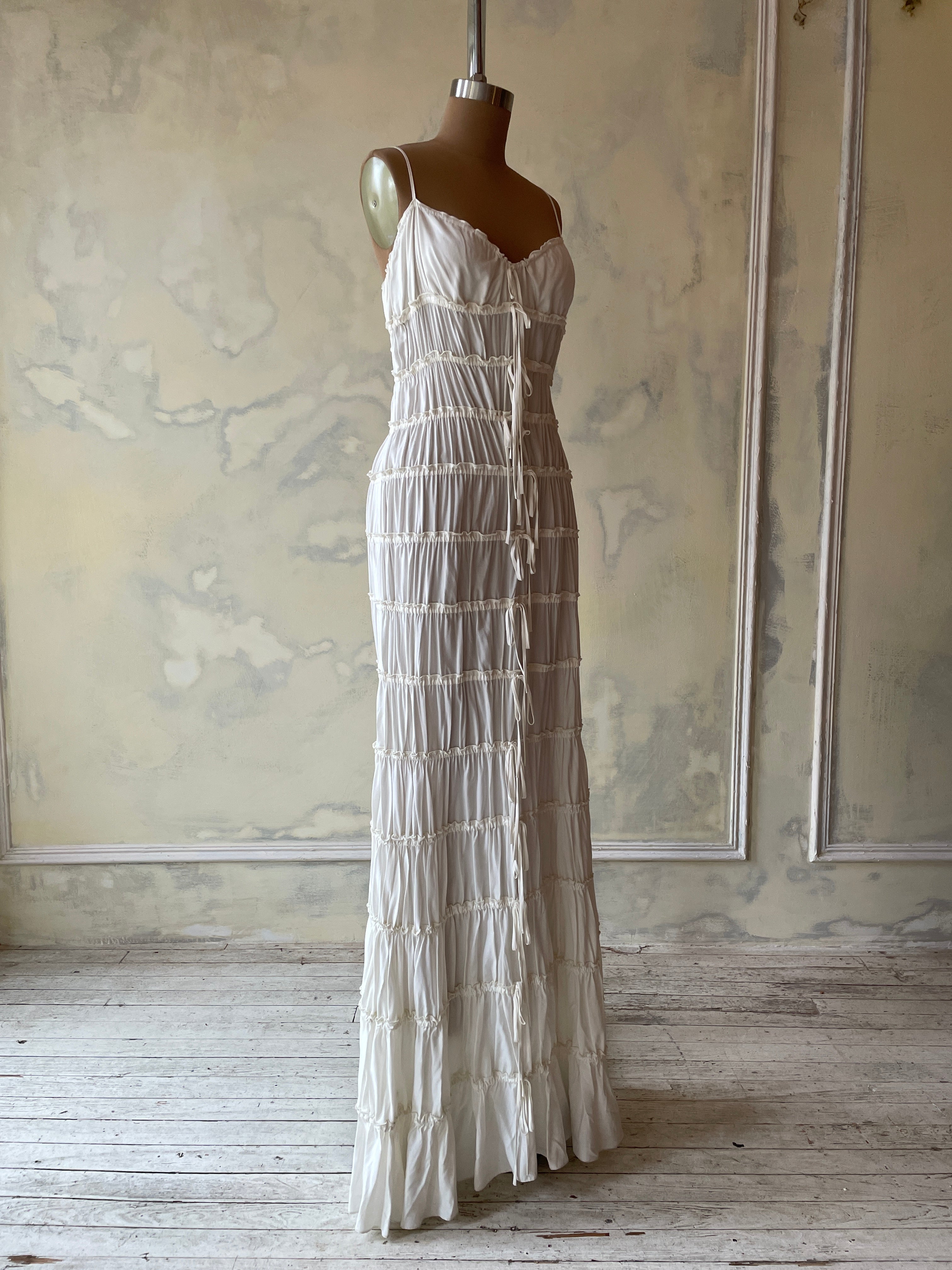 Ruffle Tunnel Gown in Cloud Sample