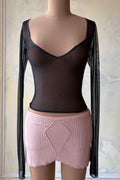 Mesh V-Neck Long Sleeve in Noir Sample