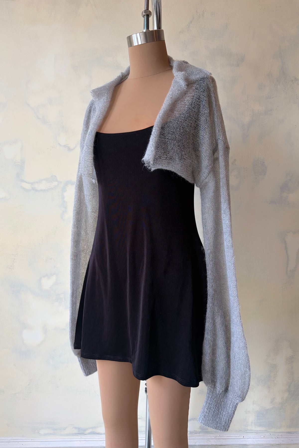 Drawstring Cardigan in Kitten Grey Sample