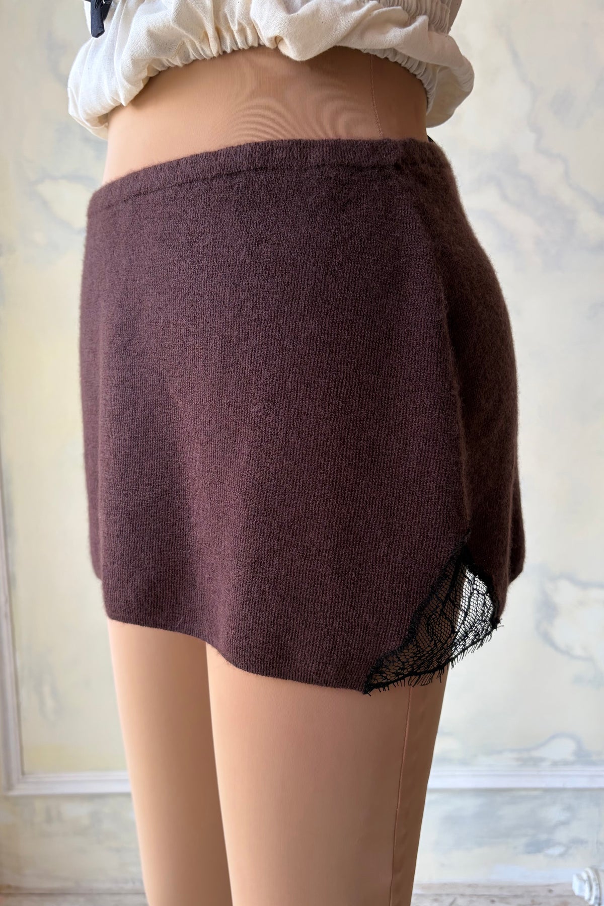 Knit Lace Mini Skirt in Chocolat Unreleased Sample