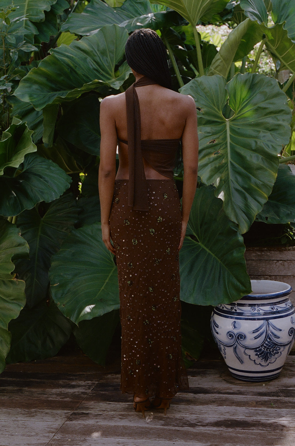 Mirror Palais Beaded Skirt Brown Back 1