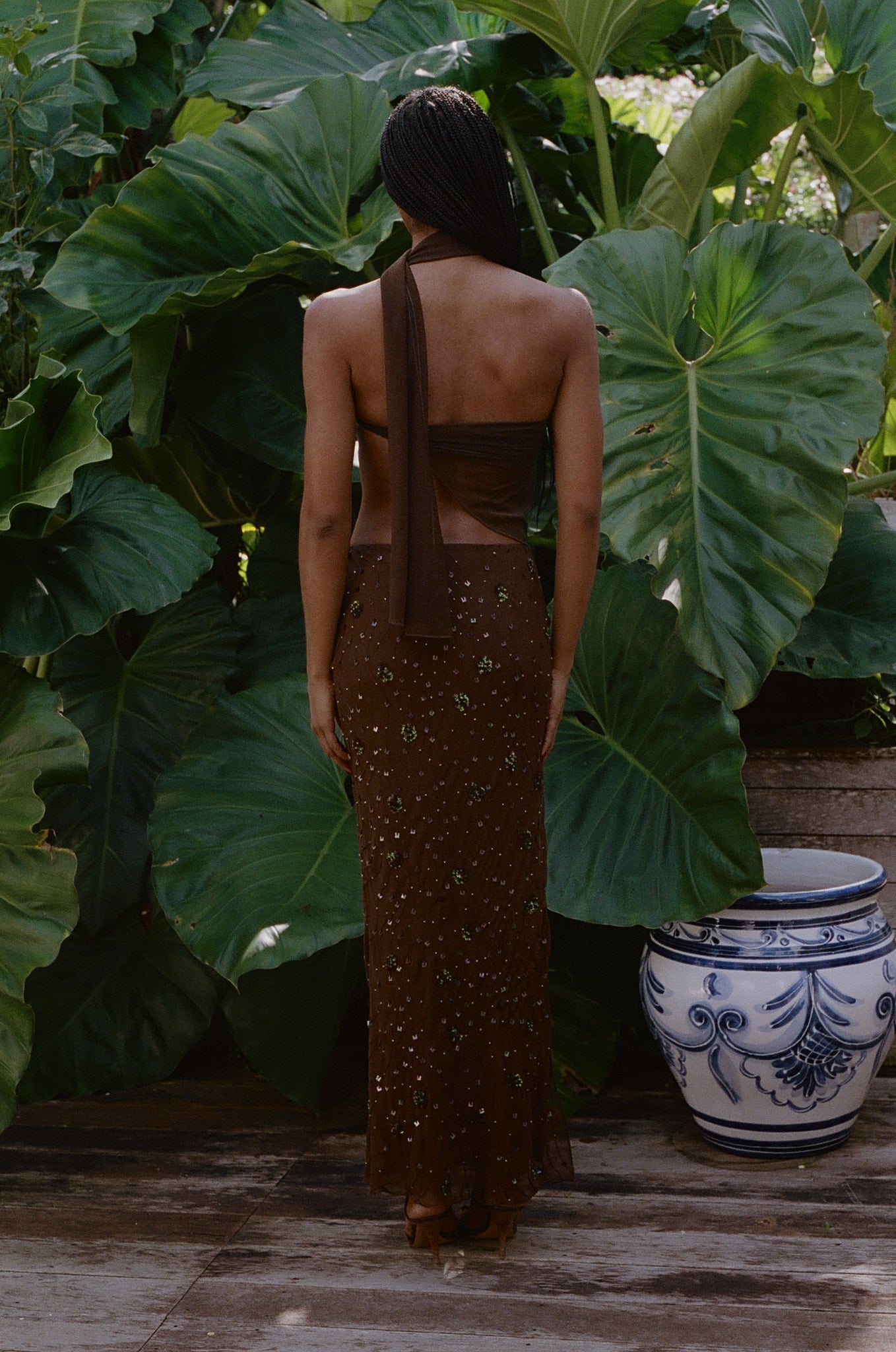 Mirror Palais Beaded Skirt Brown Back 1