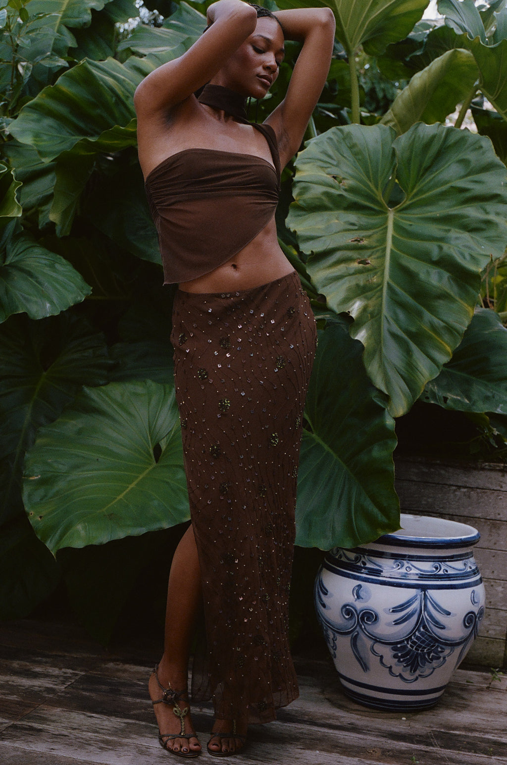 Mirror Palais Beaded Skirt Brown Front 5