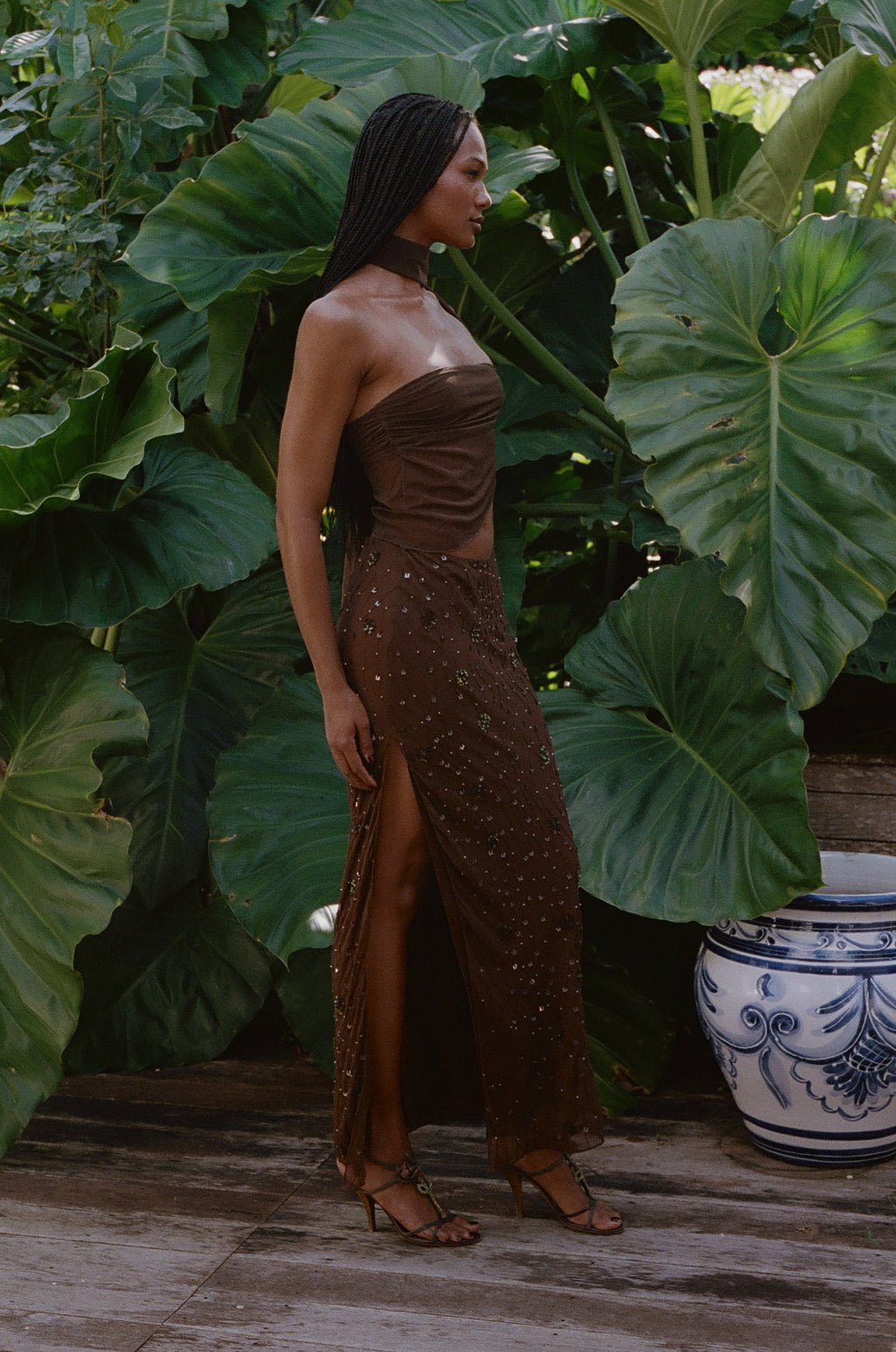 Beaded Skirt Brown