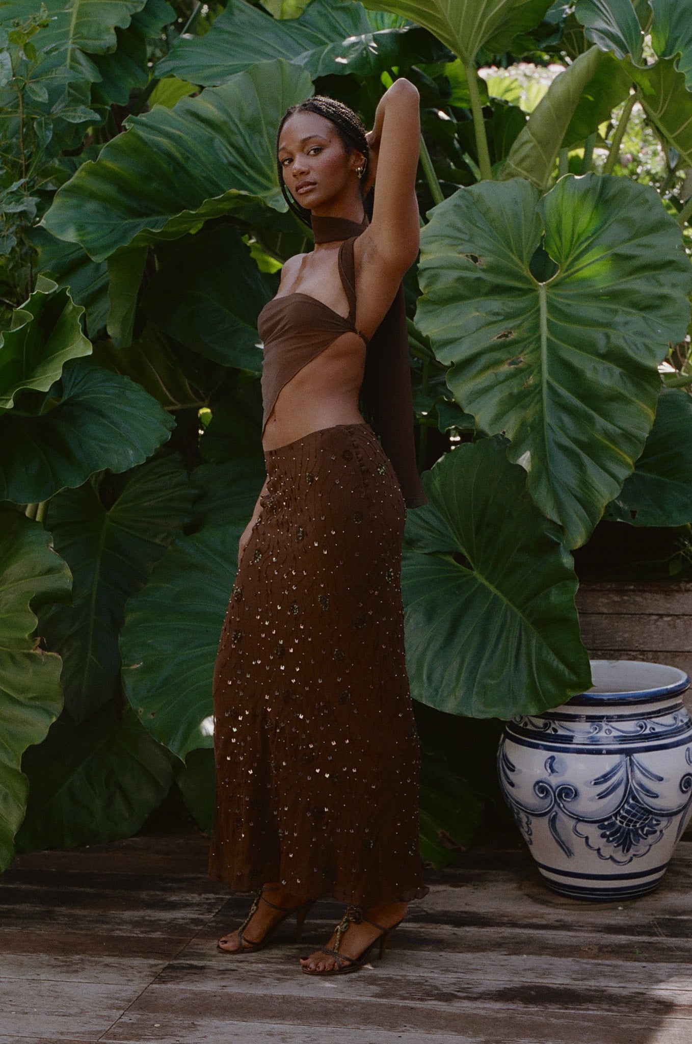 Mirror Palais Beaded Skirt Brown Side 2