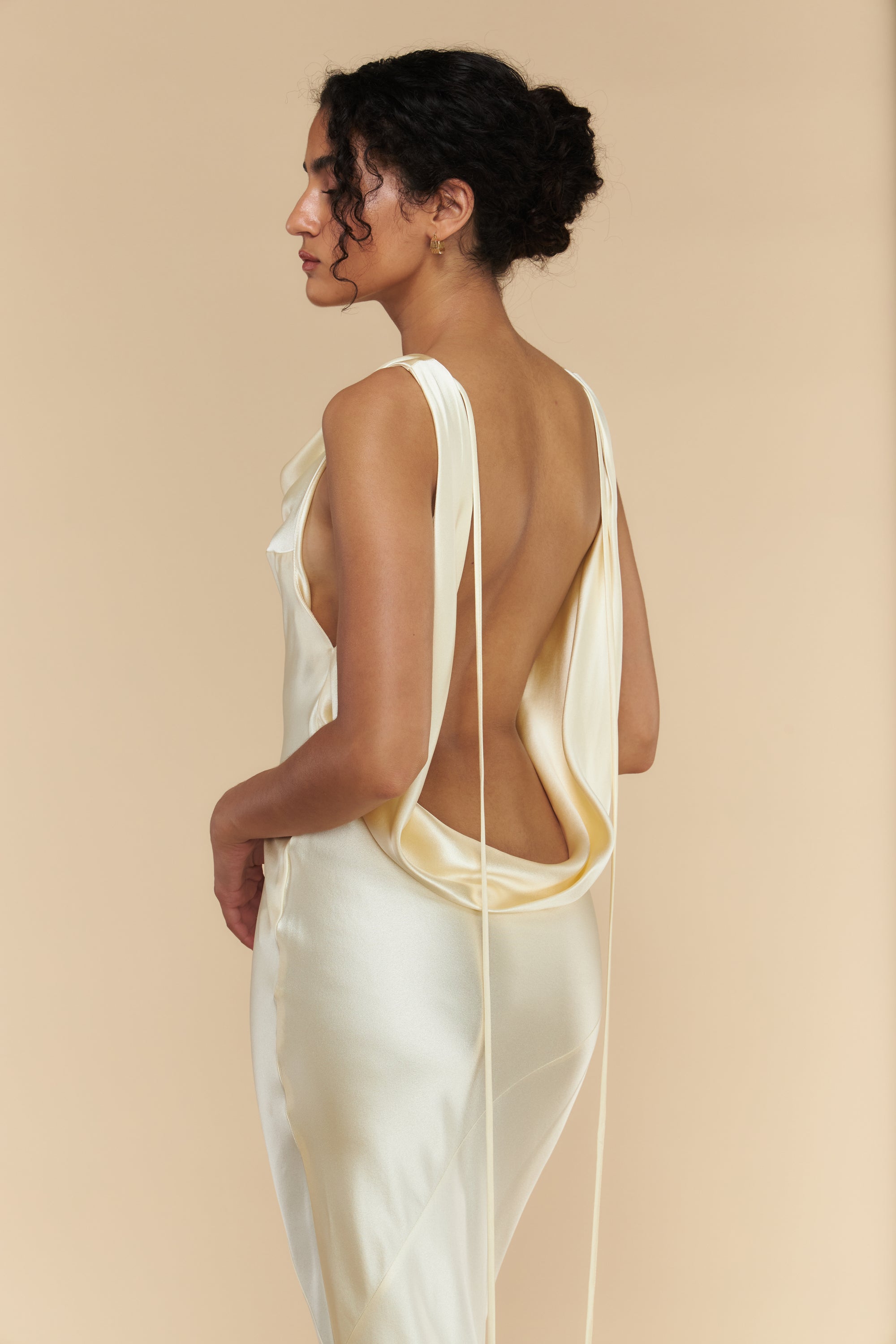 Plunging Back Cowl Dress Butter
