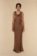Plunging Back Cowl Dress in Toffee