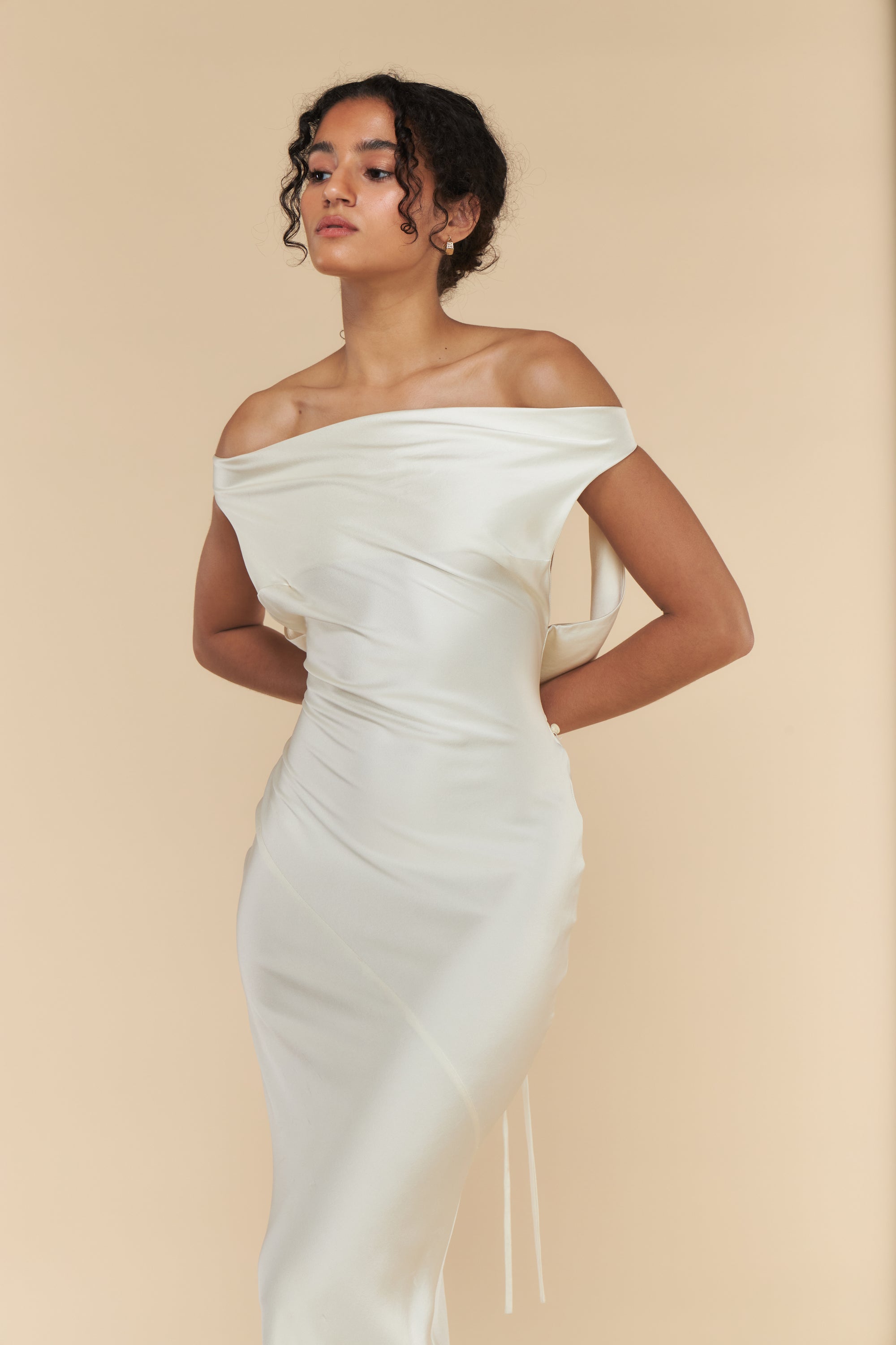 Plunging Back Cowl Dress Pearl