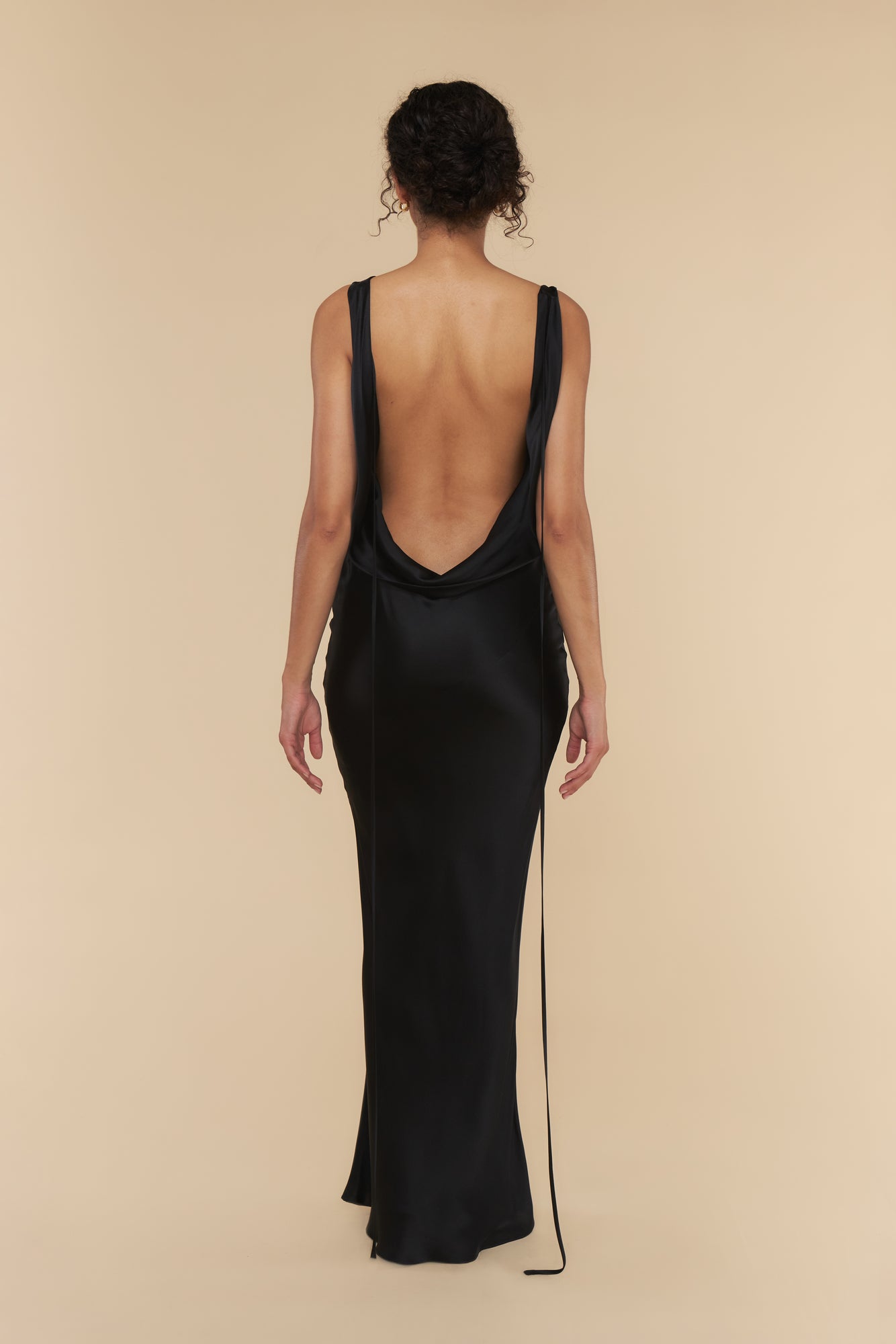 Plunging Back Cowl Dress in Noir