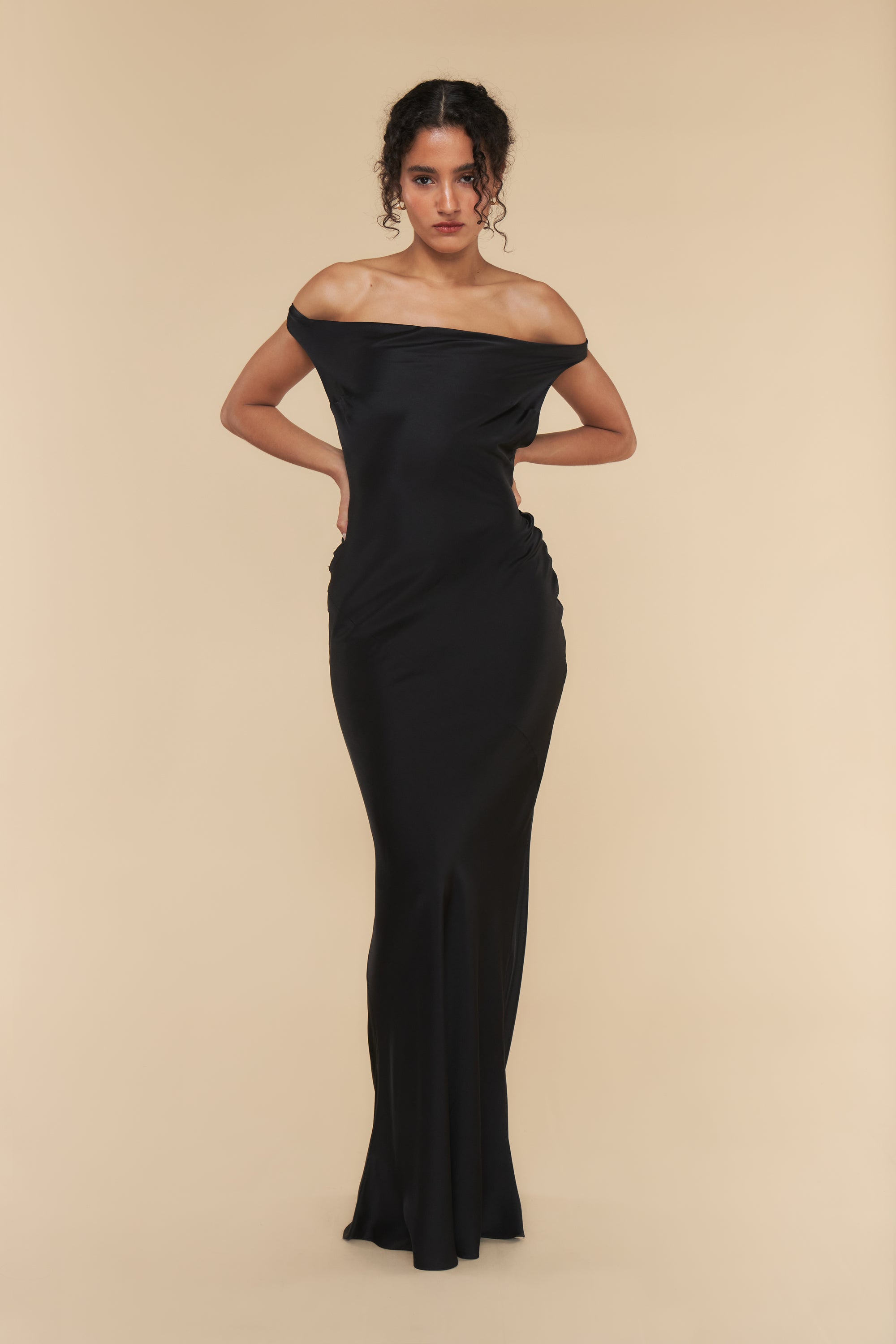 Plunging Back Cowl Dress in Noir