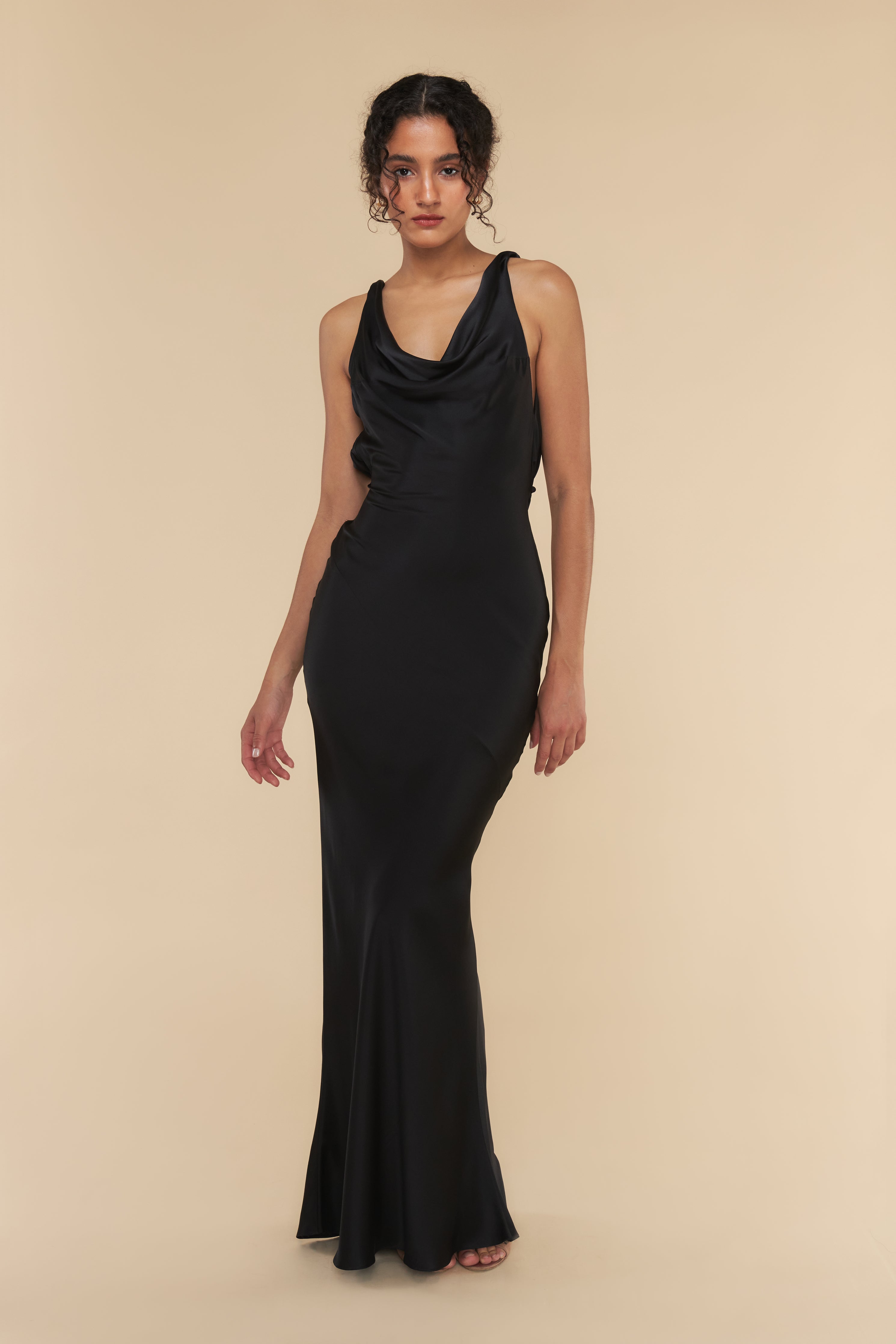 Plunging Back Cowl Dress in Noir XS (MADE-TO-ORDER)