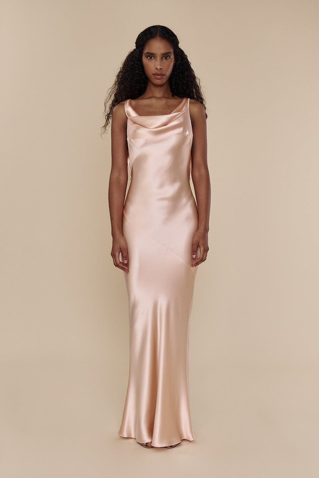 Plunging Back Cowl Dress in Whispering Angel