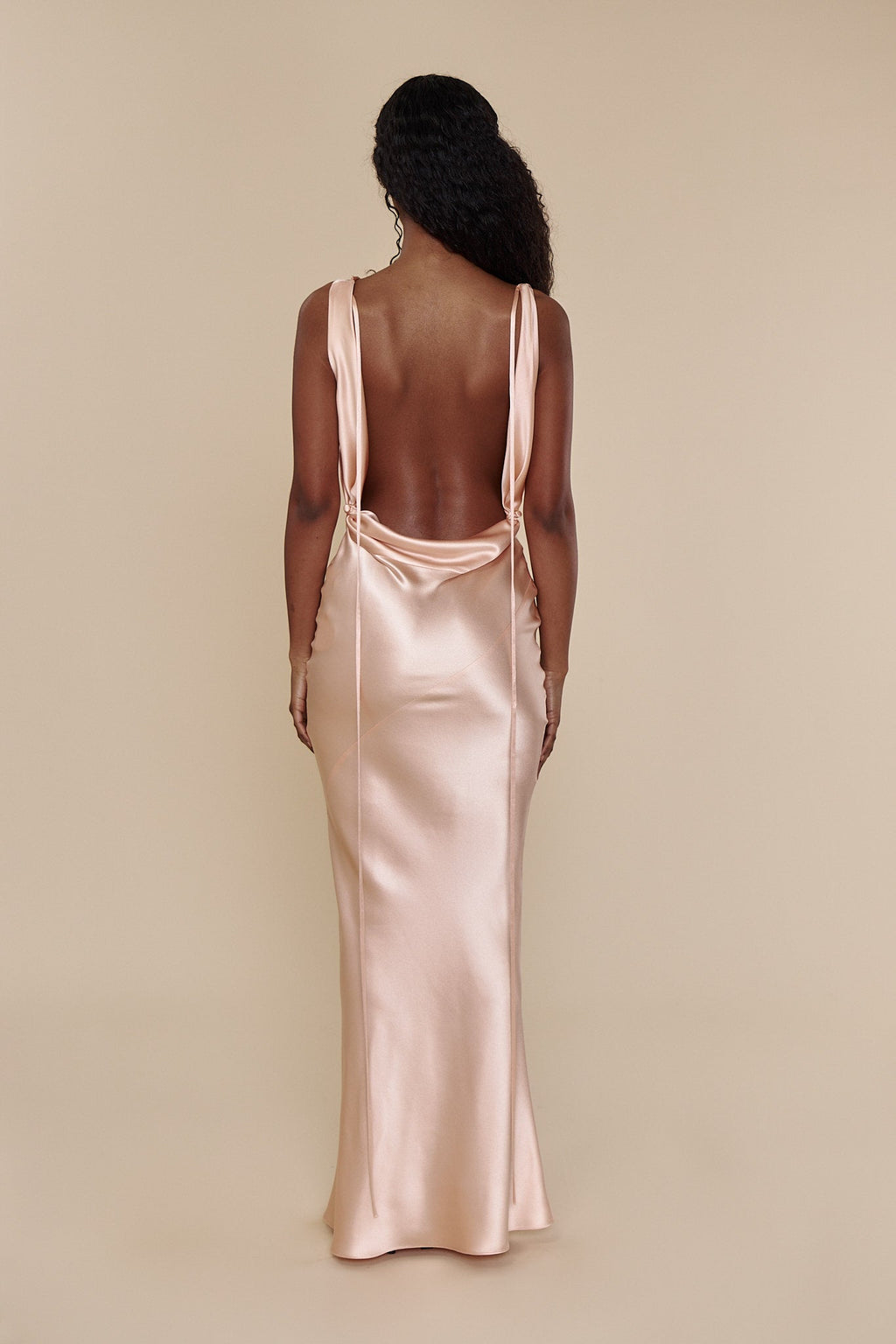 Plunging Back Cowl Dress in Whispering Angel