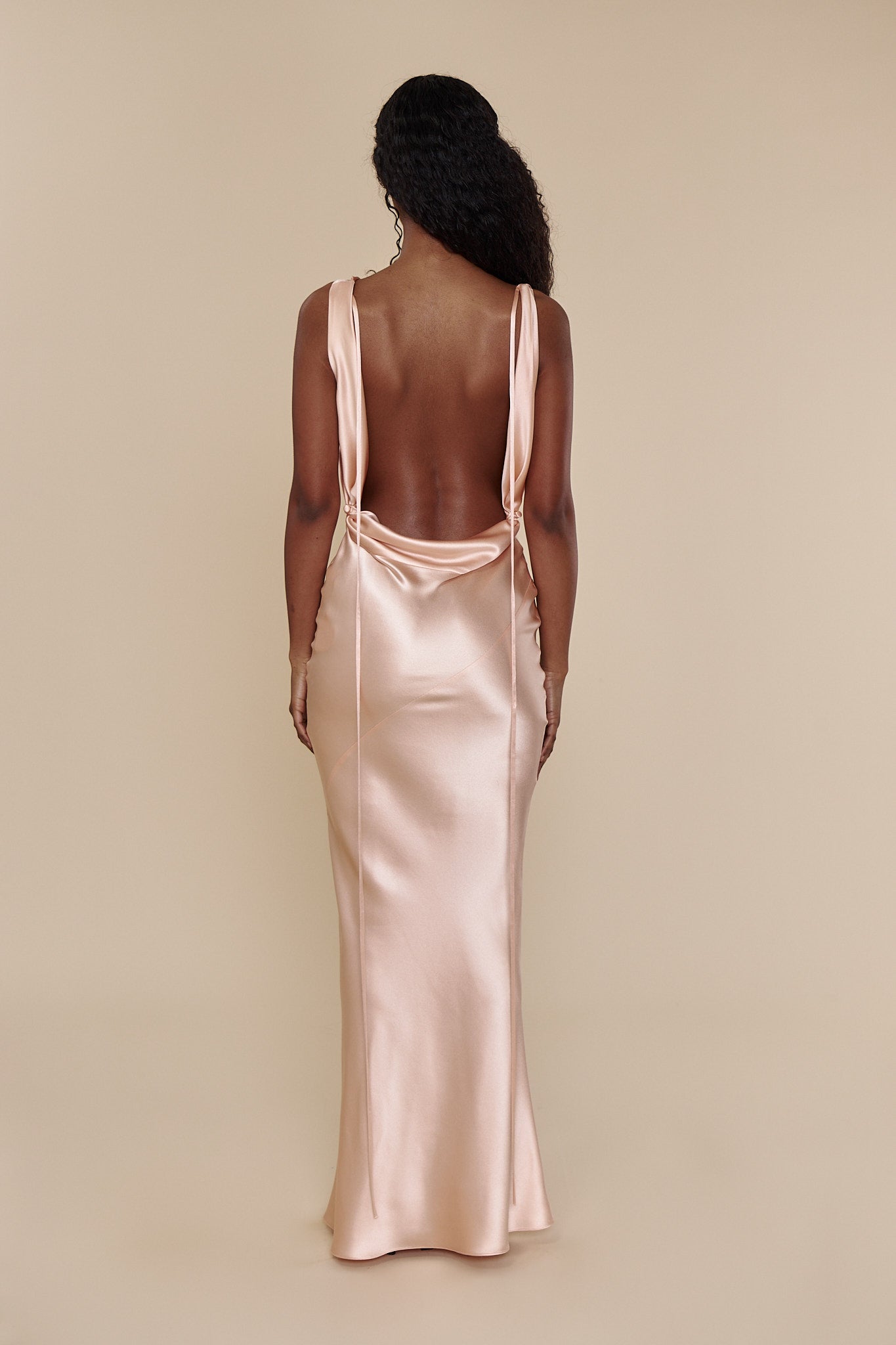 Plunging Back Cowl Dress in Whispering Angel