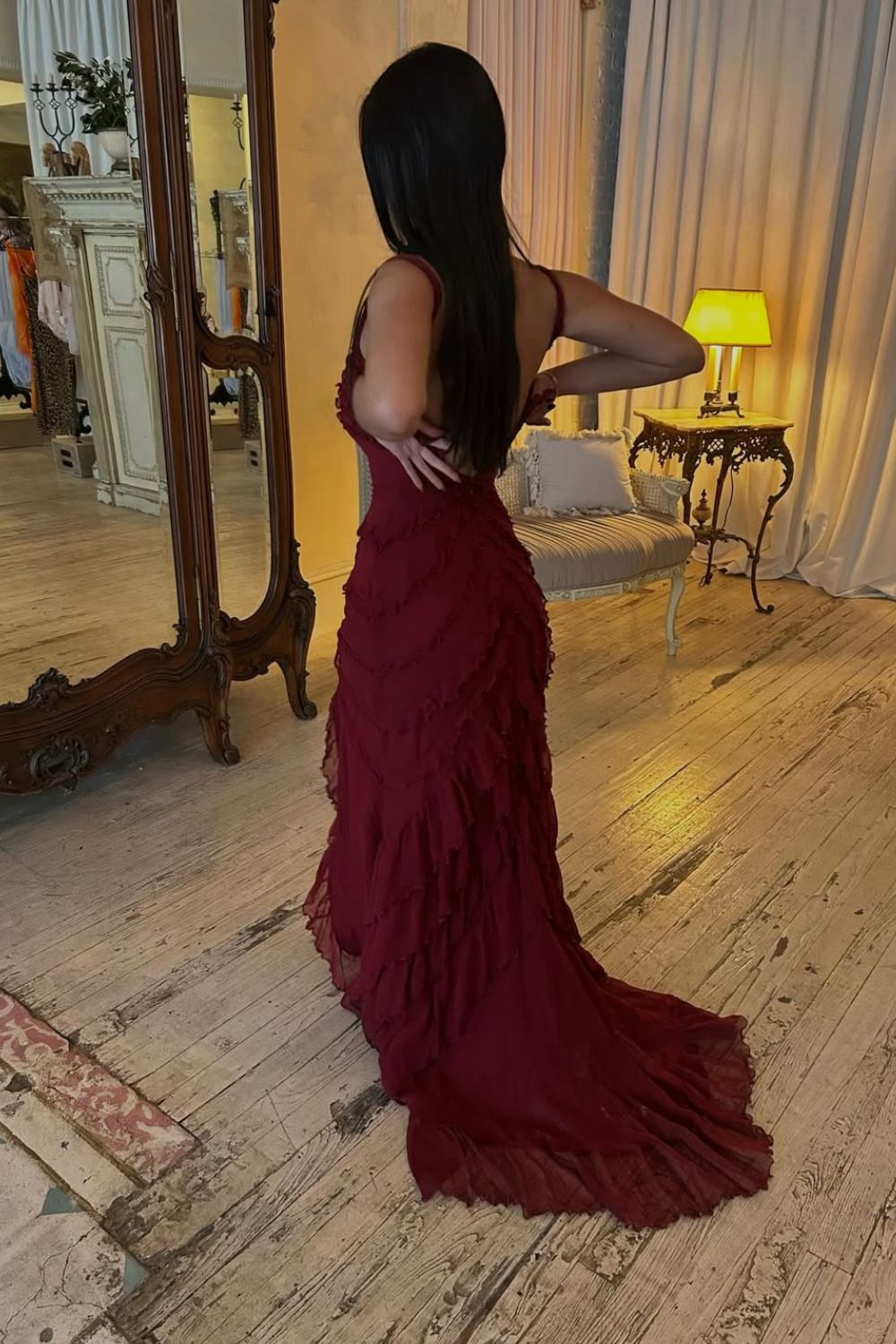 Cascading Ruffle Gown in Sangre