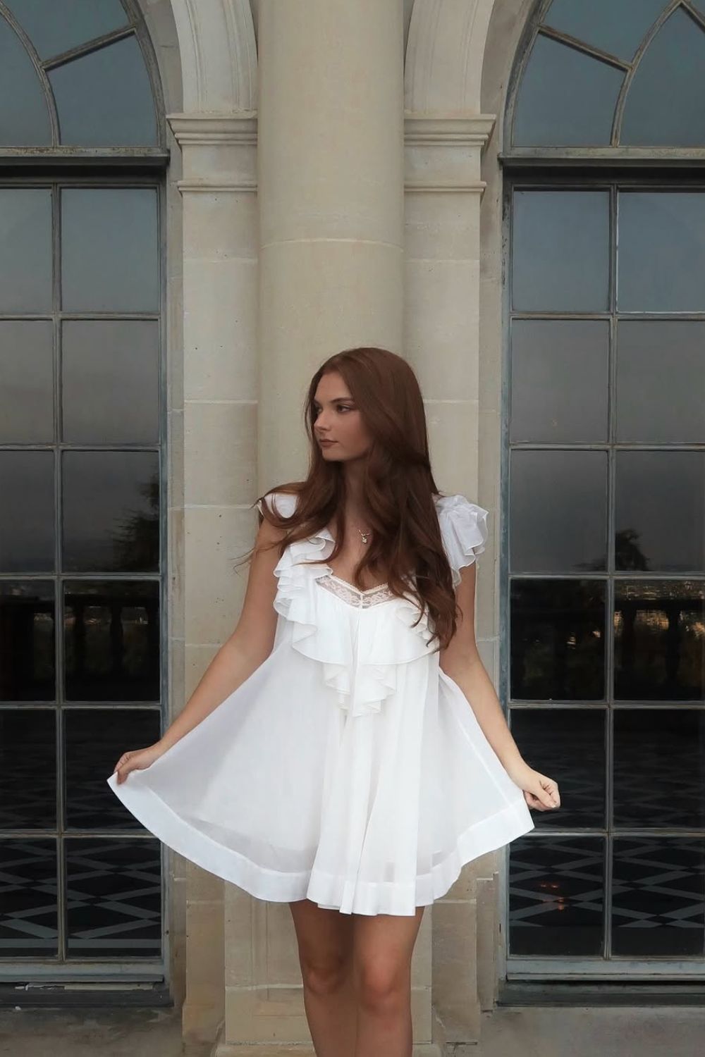 Colette Baby Doll Dress in White Rose