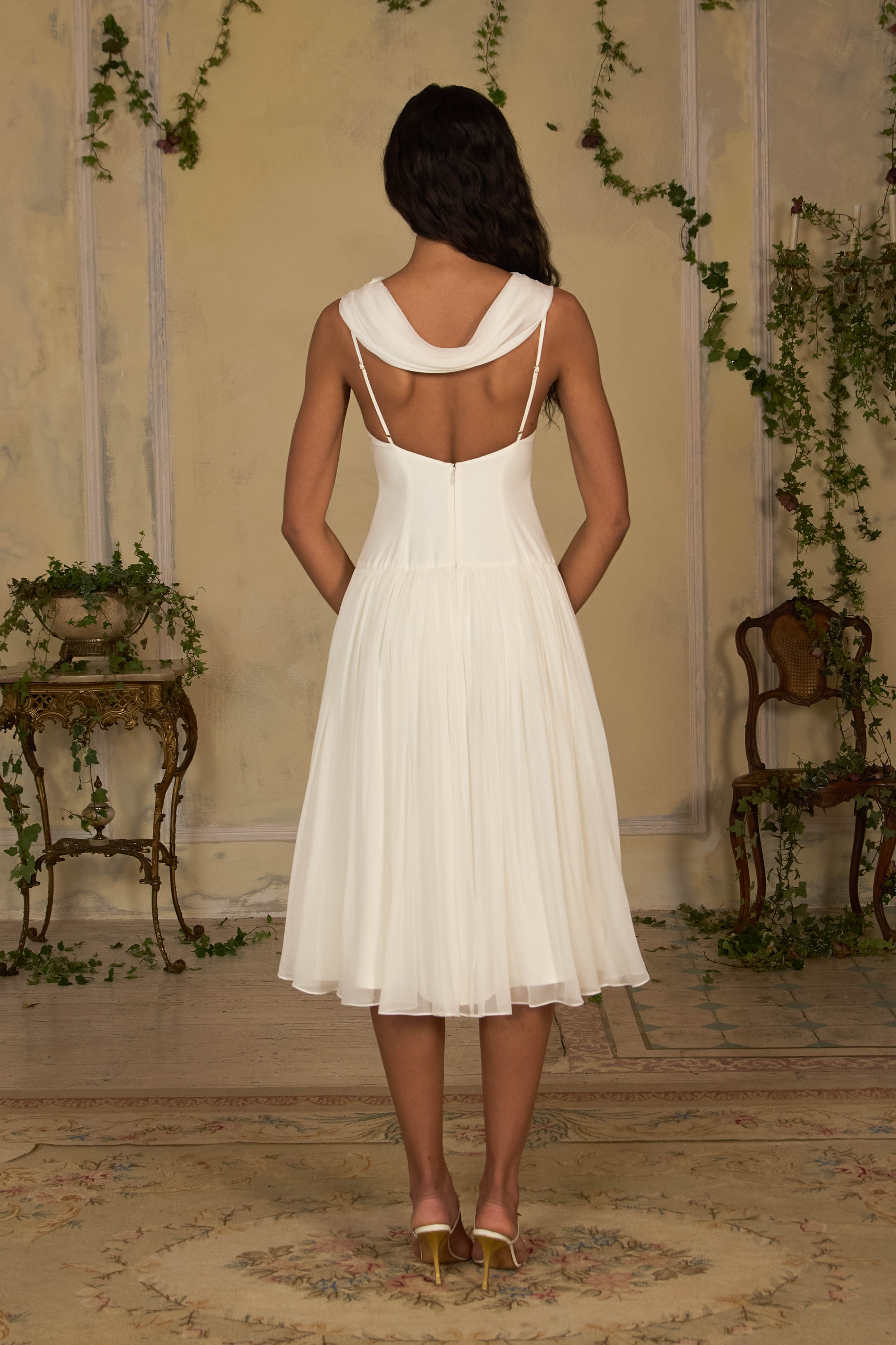 Double Cowl Lady Length Dress in Crme Mirror Palais Double Cowl Lady Length Dress in Crme Mirror Palais