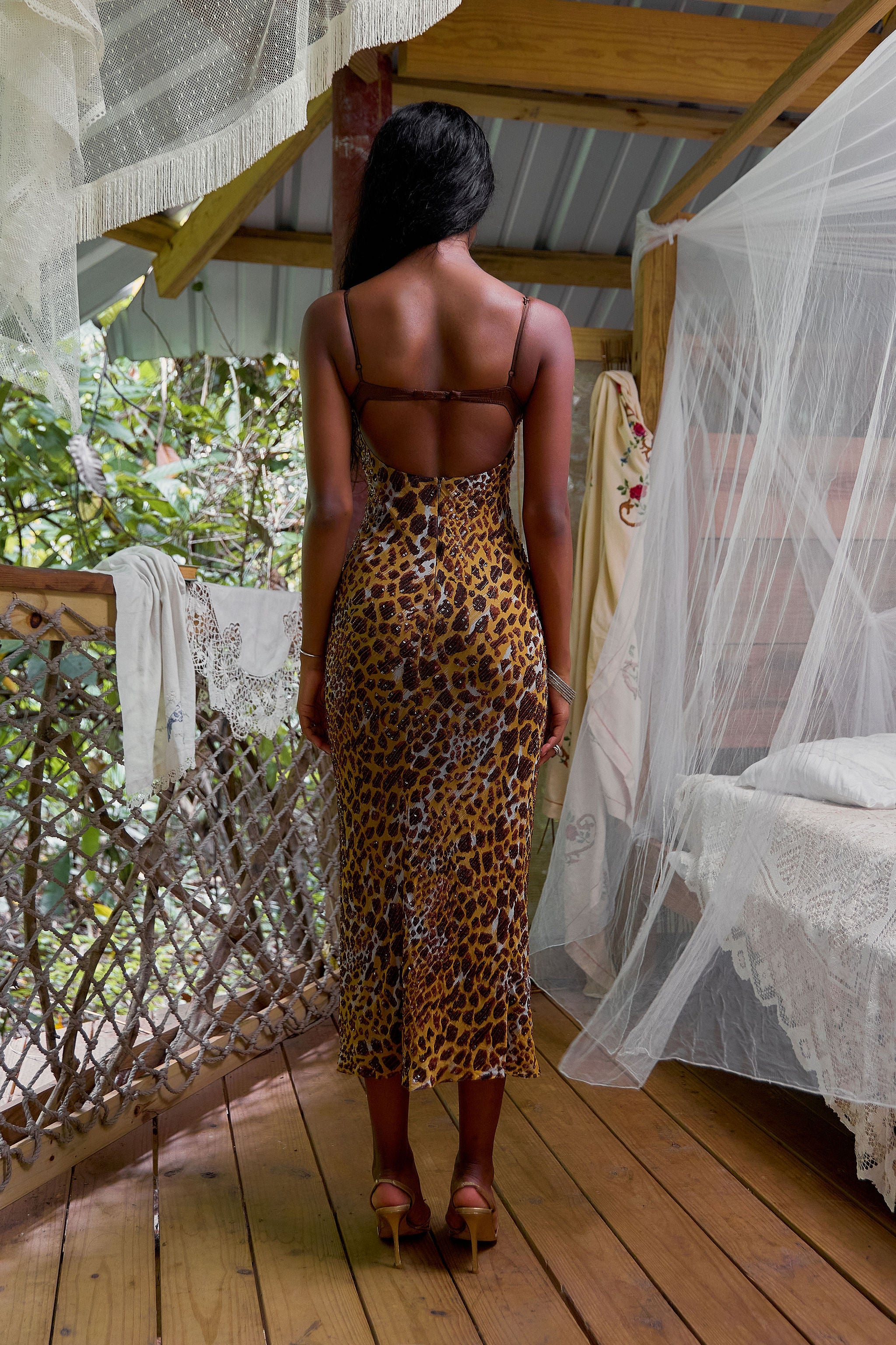 Beaded Giraffe Bias Lady Length Dress