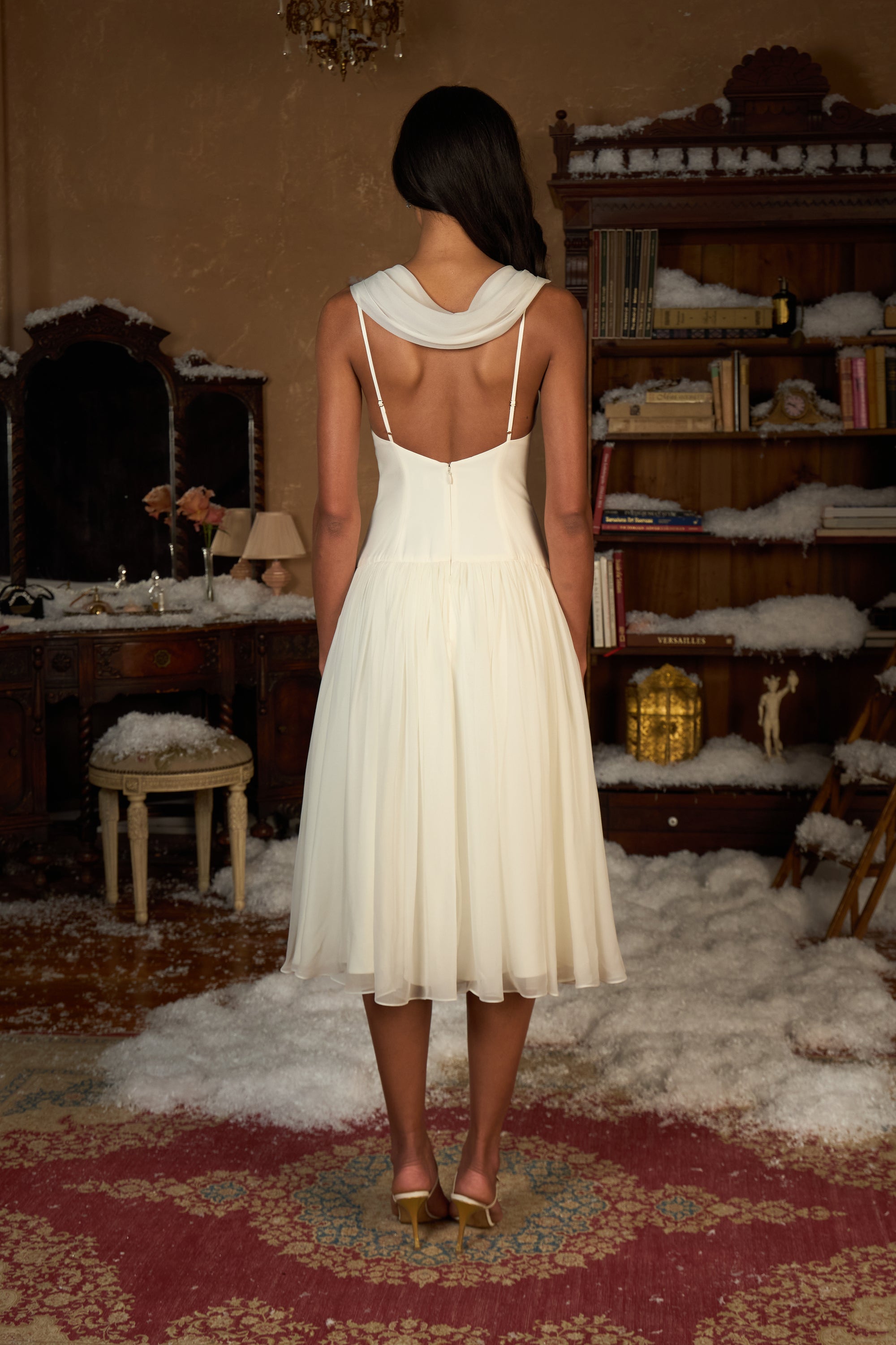 Double Cowl Lady Length Dress in Crème