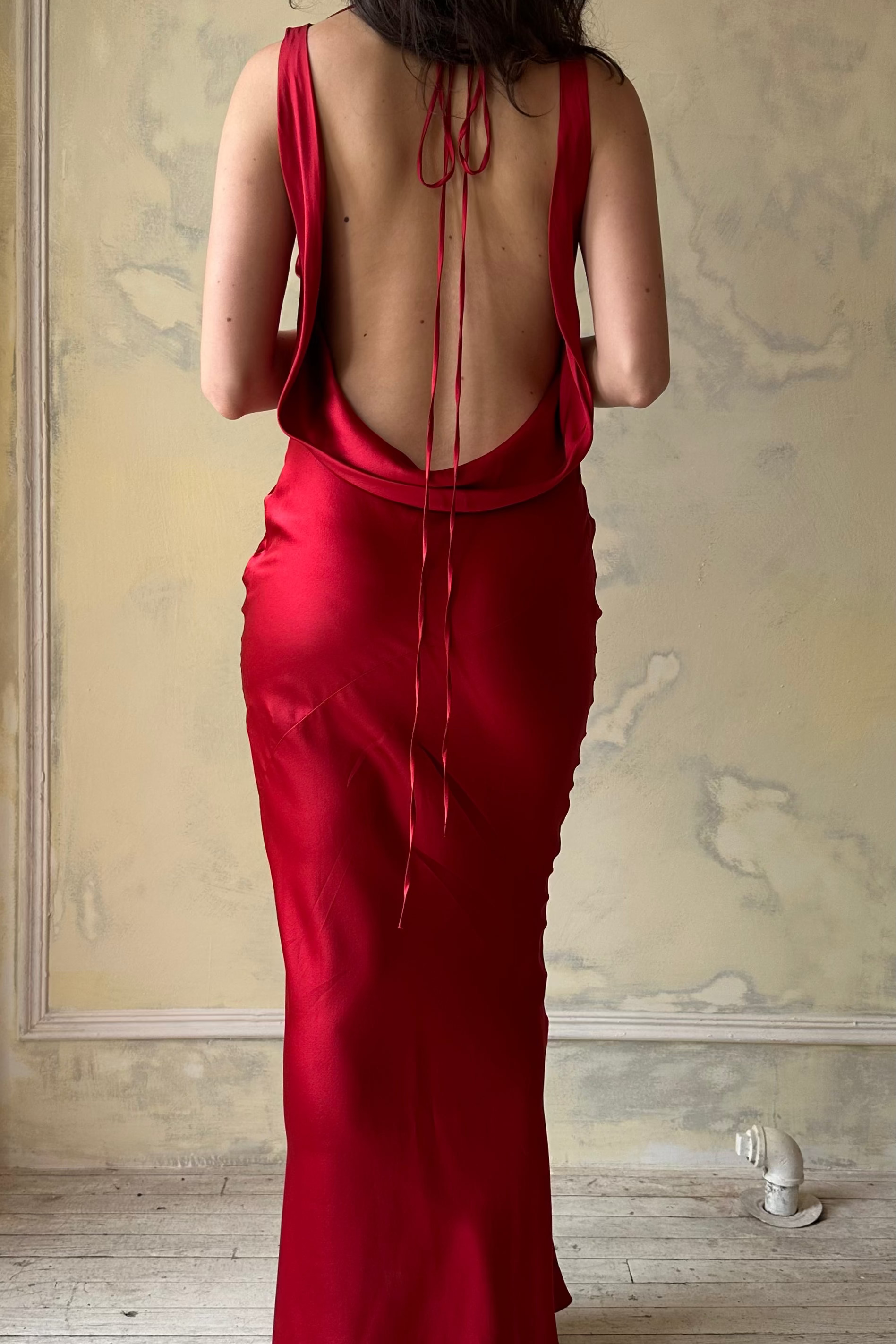 Sample Plunging Back Cowl Dress in Scarlet