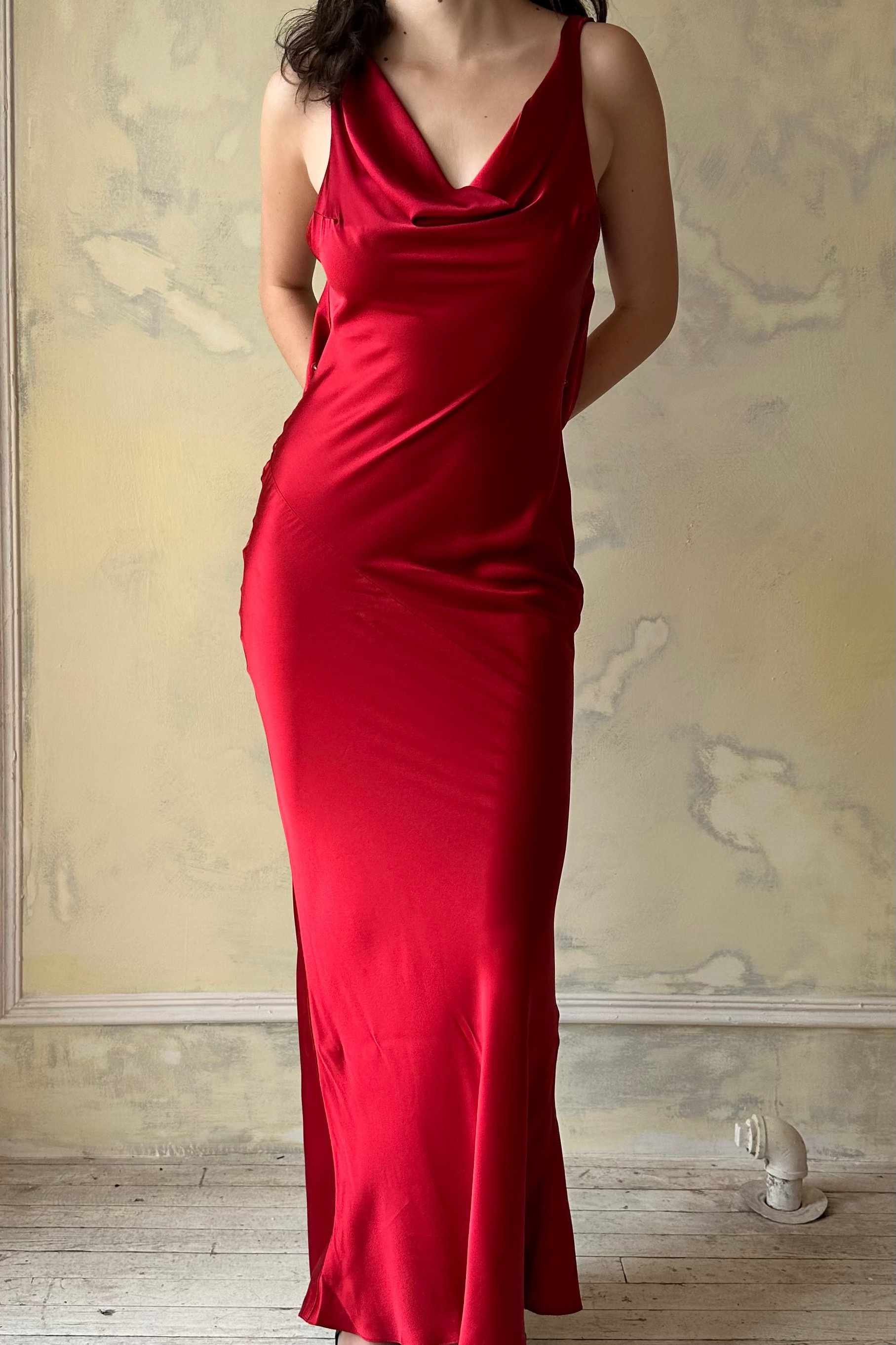 Sample Plunging Back Cowl Dress in Scarlet