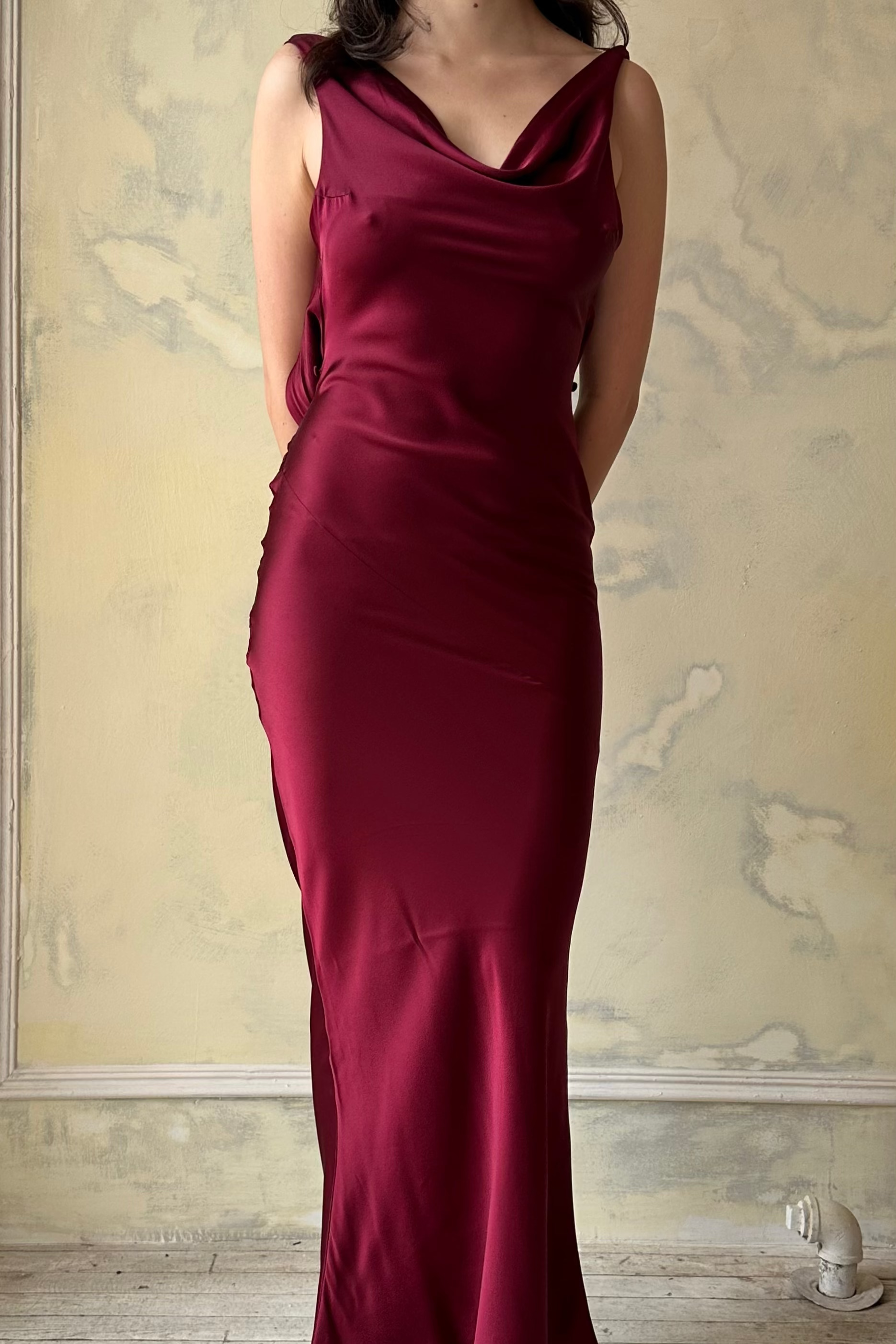 Sample Plunging Back Cowl Dress in Sangre