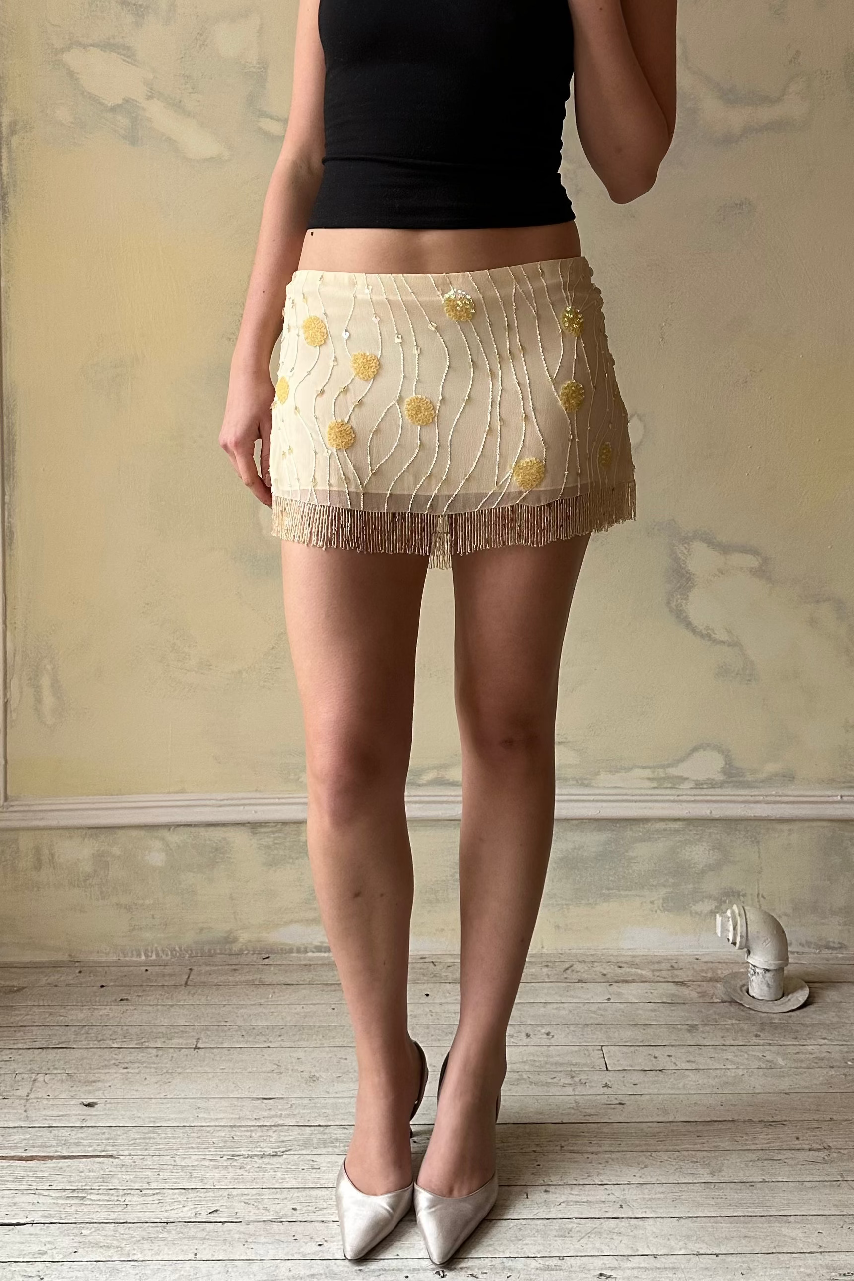 Sample Beaded Mini Skirt in Butter