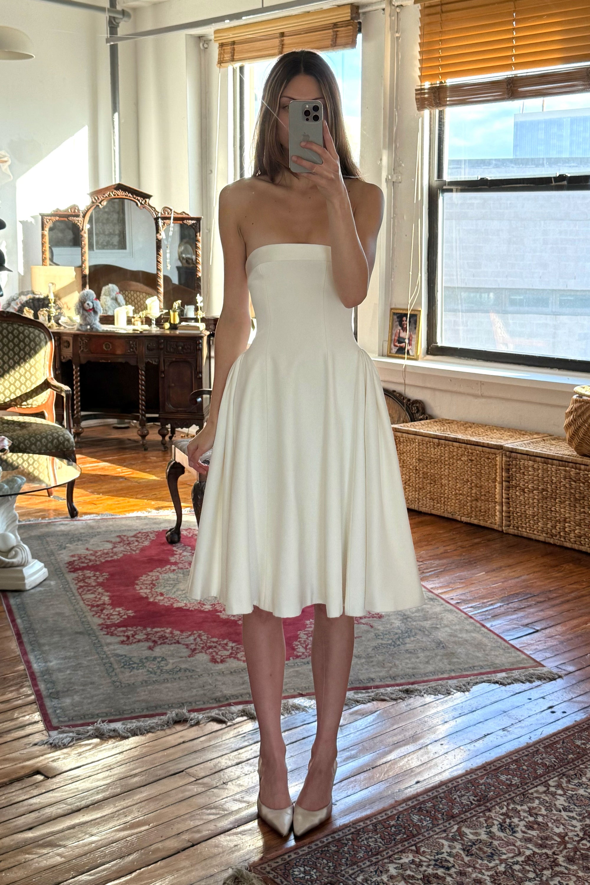 Sample Strapless Opera Lady Length Dress in Pearl