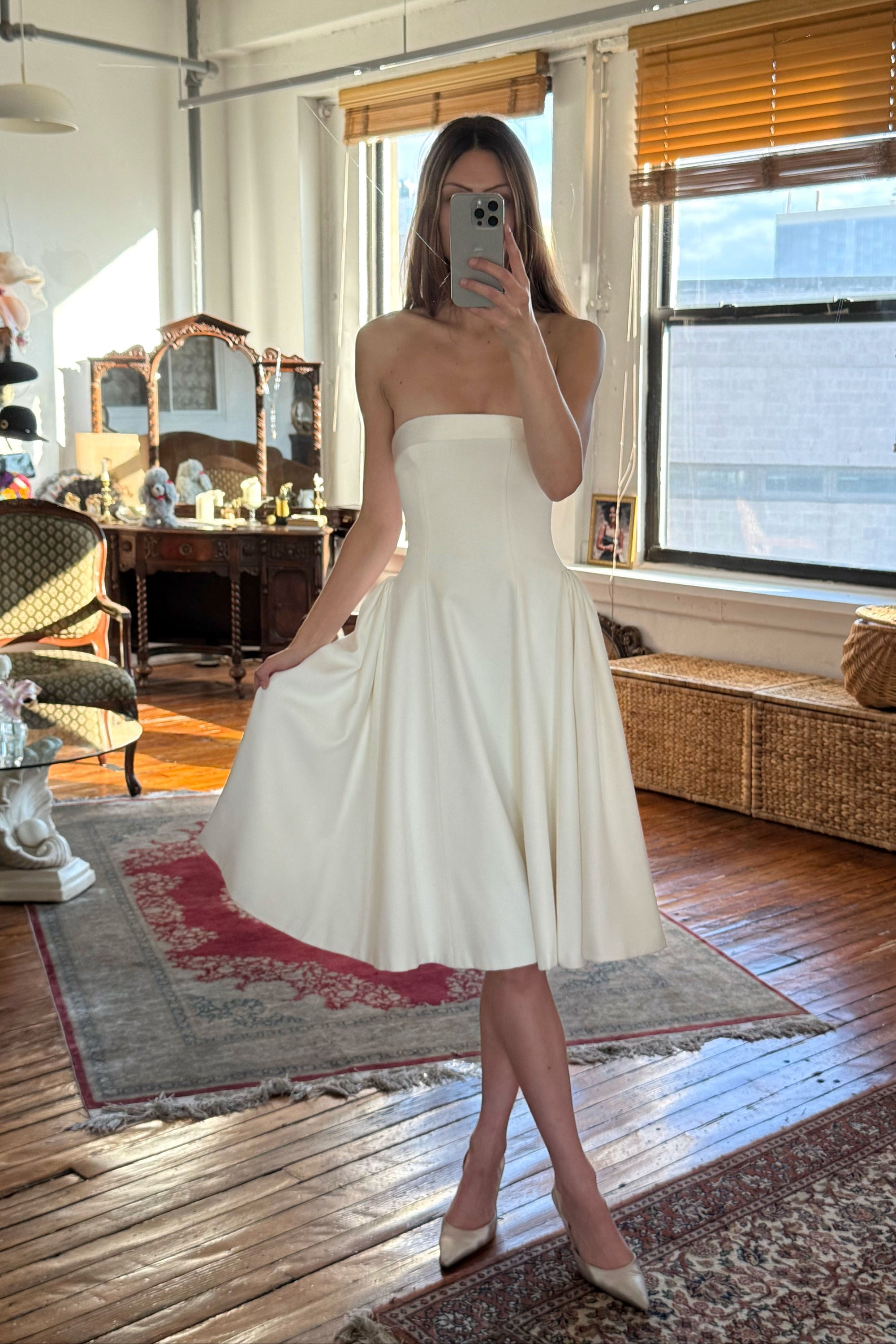 Sample Strapless Opera Lady Length Dress in Pearl