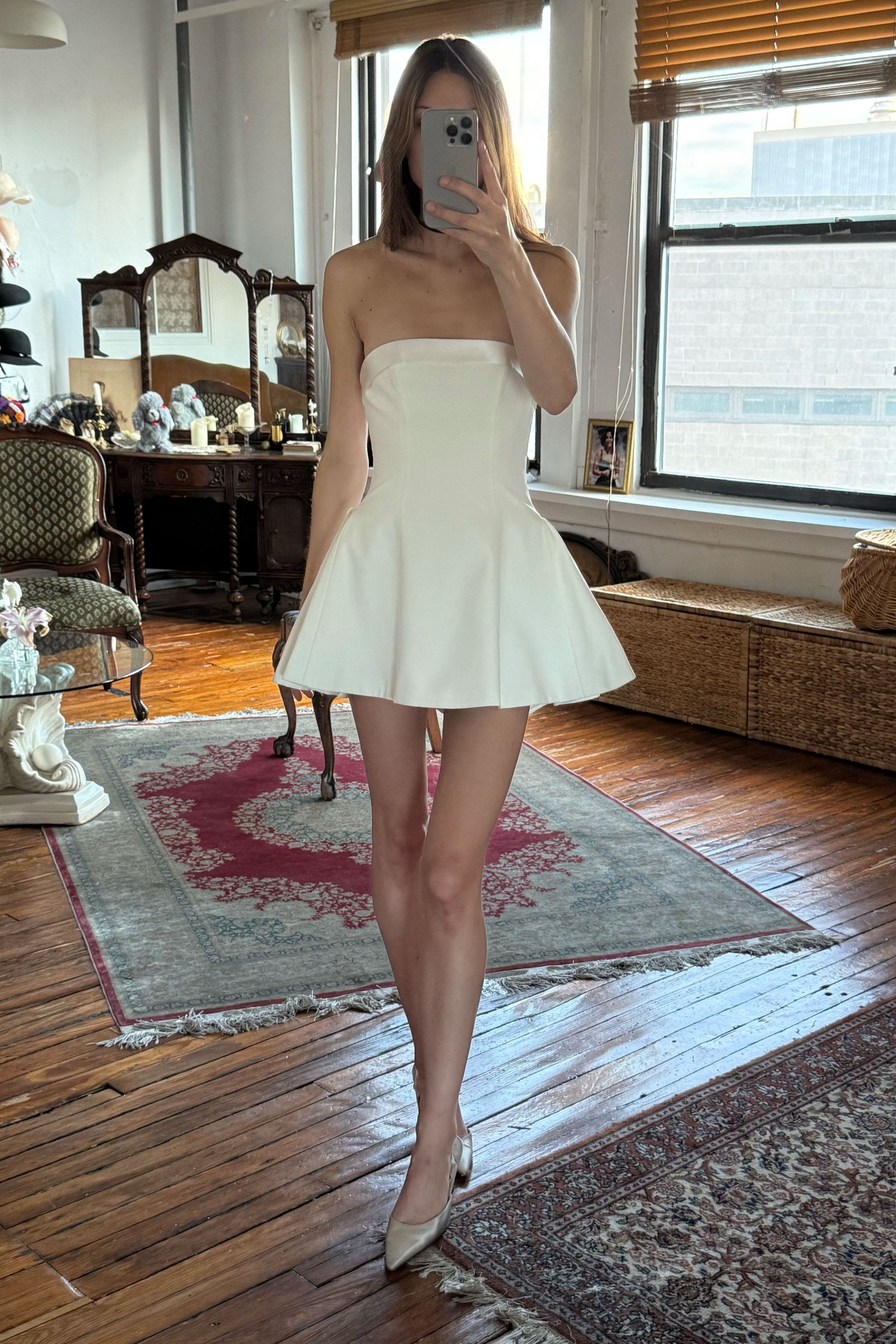 Sample Strapless Opera Mini Dress in Pearl