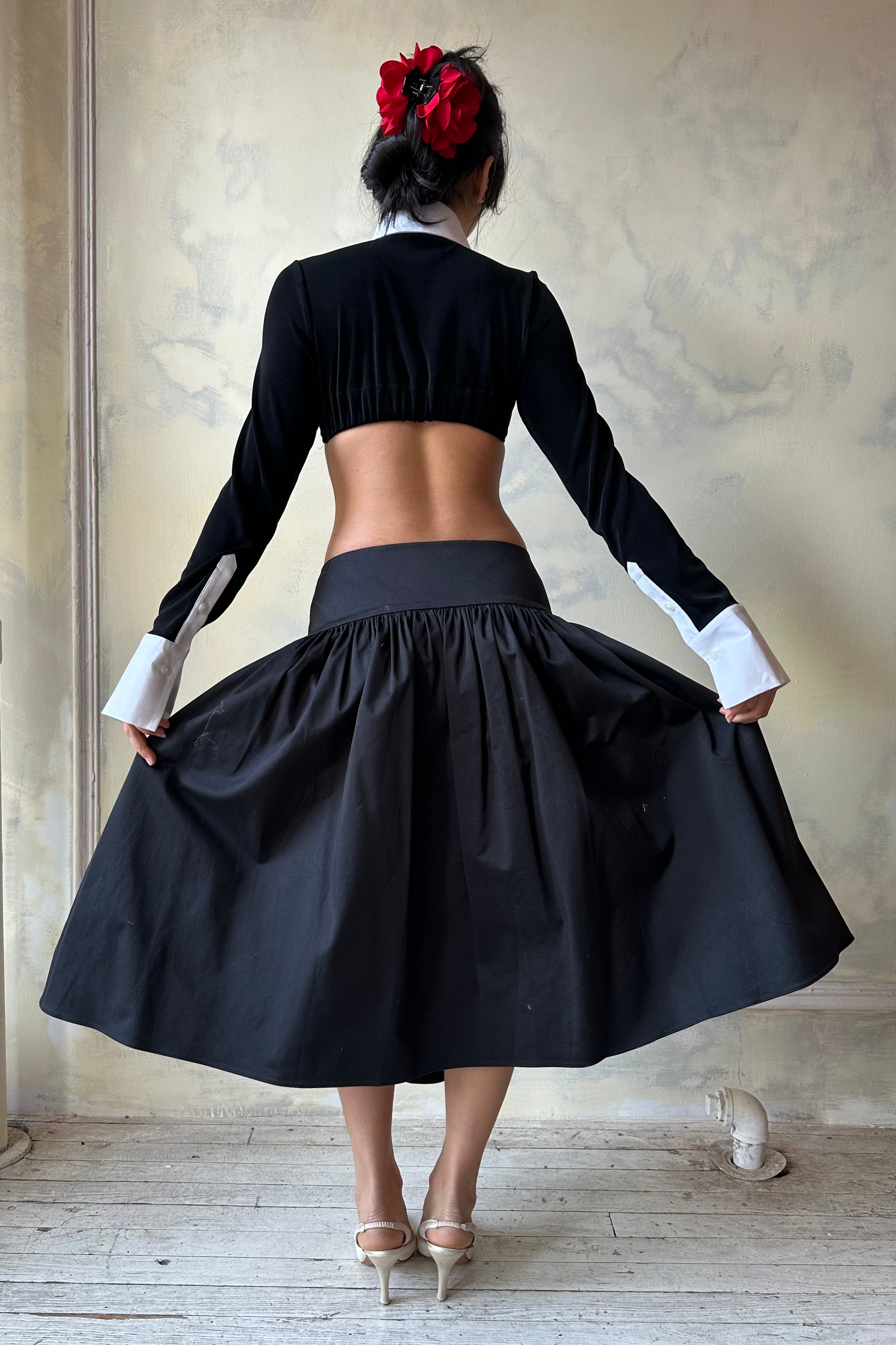 Sample Taffeta Lady Length Skirt in Noir