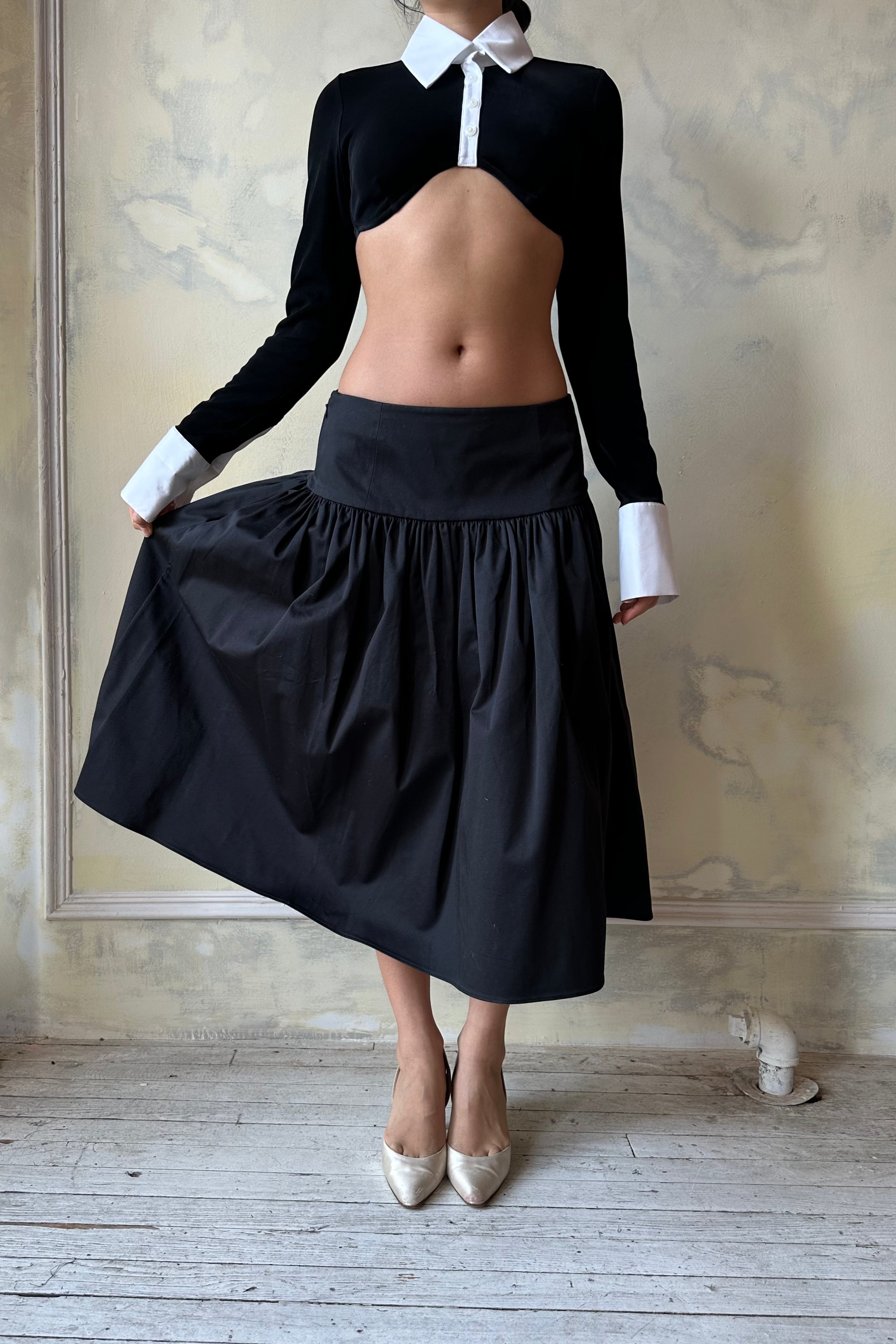 Sample Taffeta Lady Length Skirt in Noir