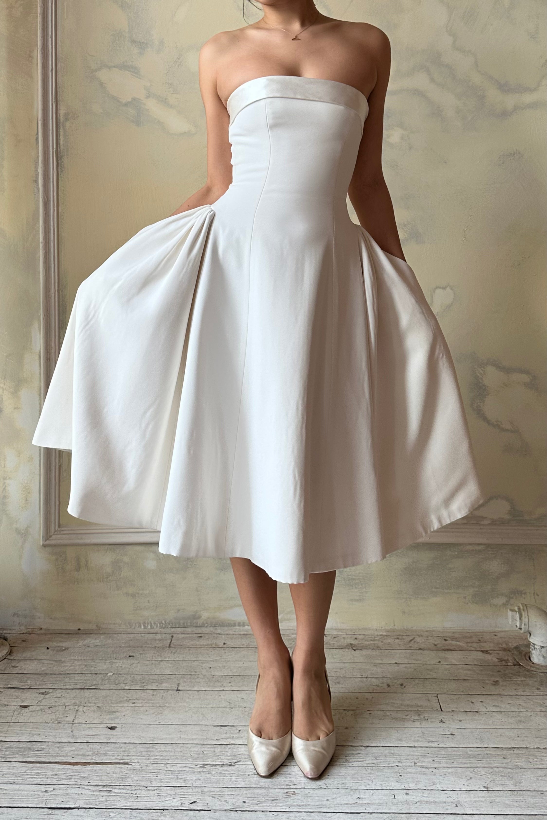 knee length dresses for ladies Opera Linen Dress in White main image 0