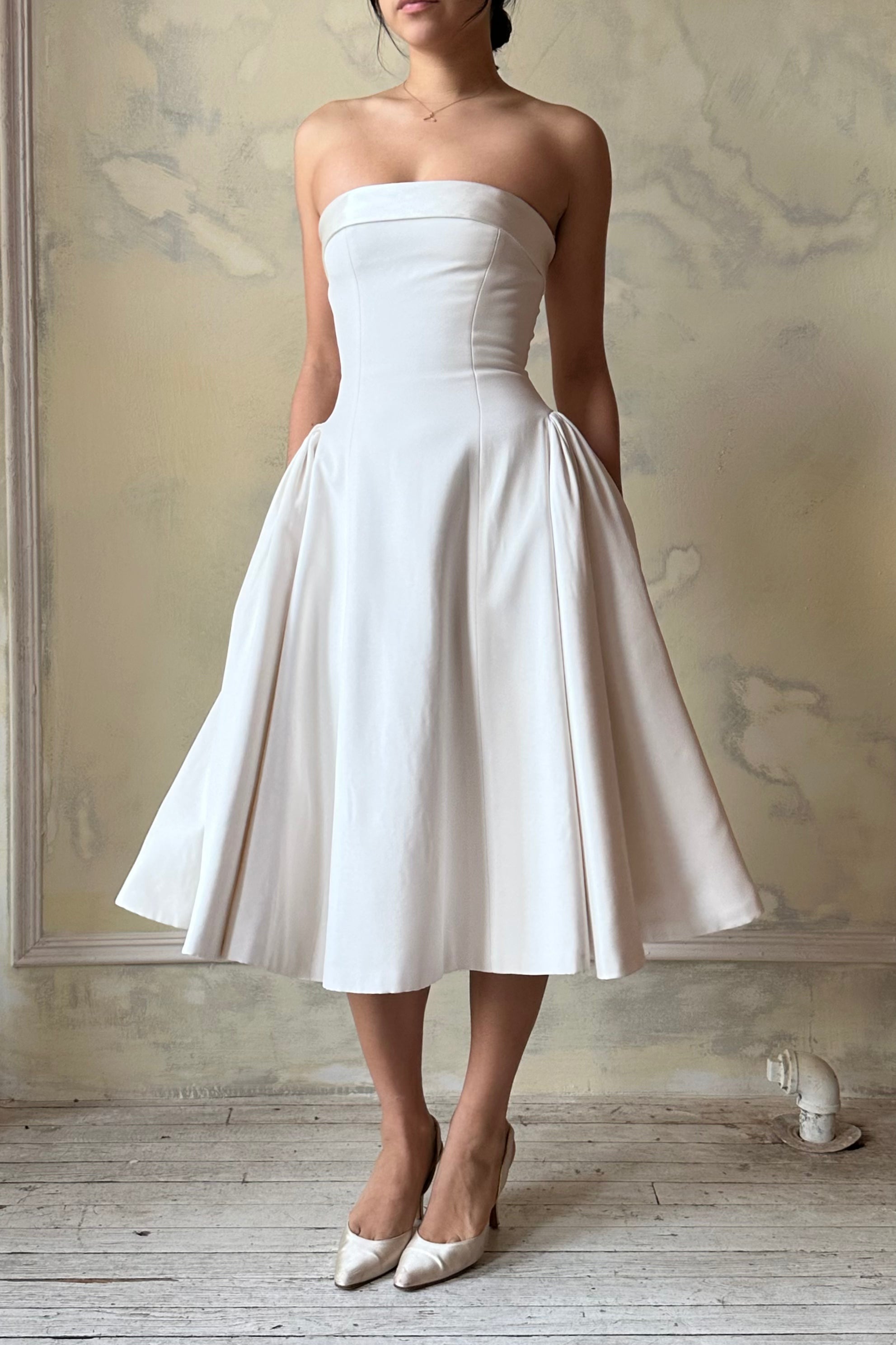 green emerald velvet dress Sample Strapless Opera Lady Length Dress in Pearl
