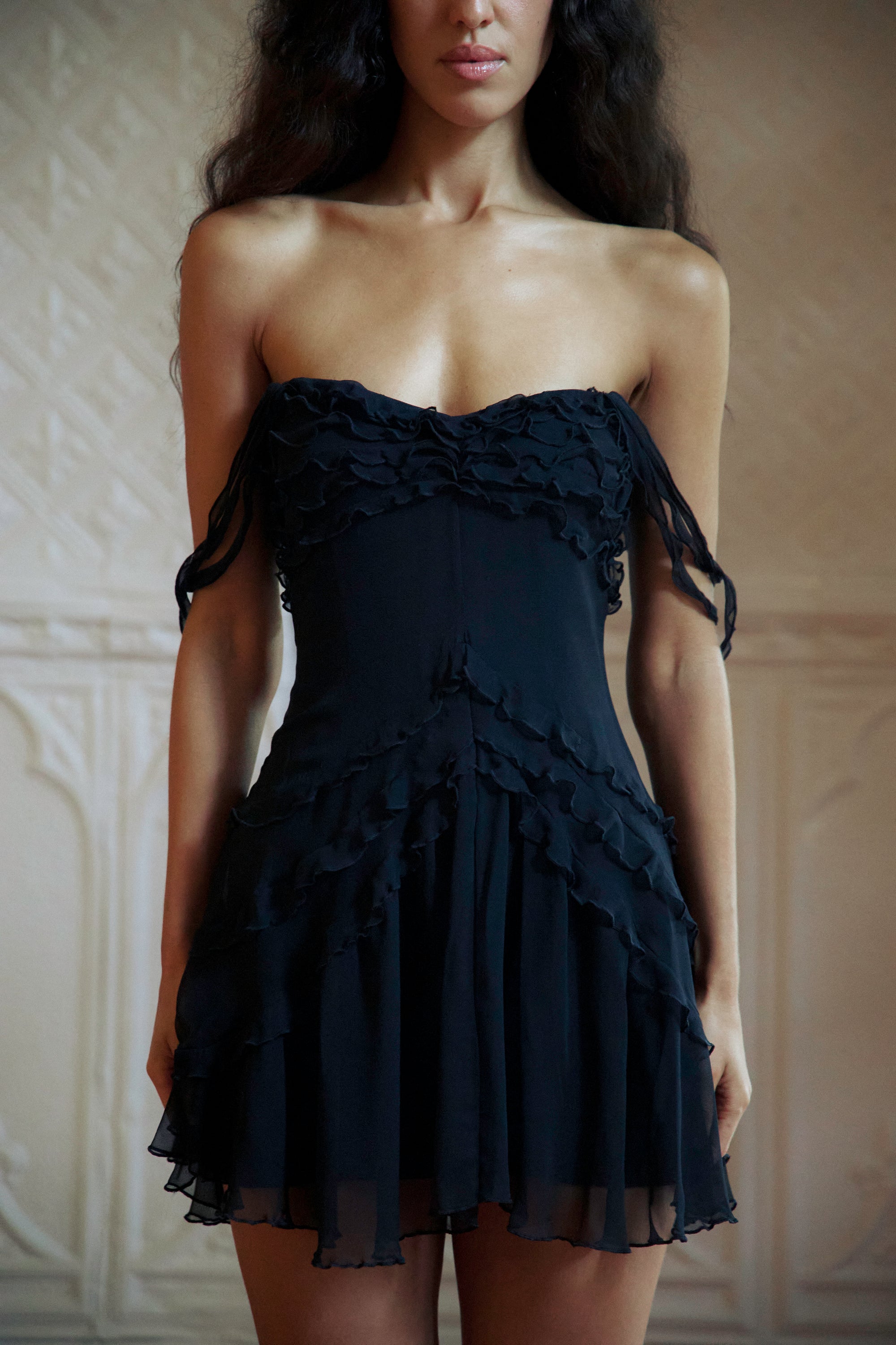 Cascading Mini Dress Noir