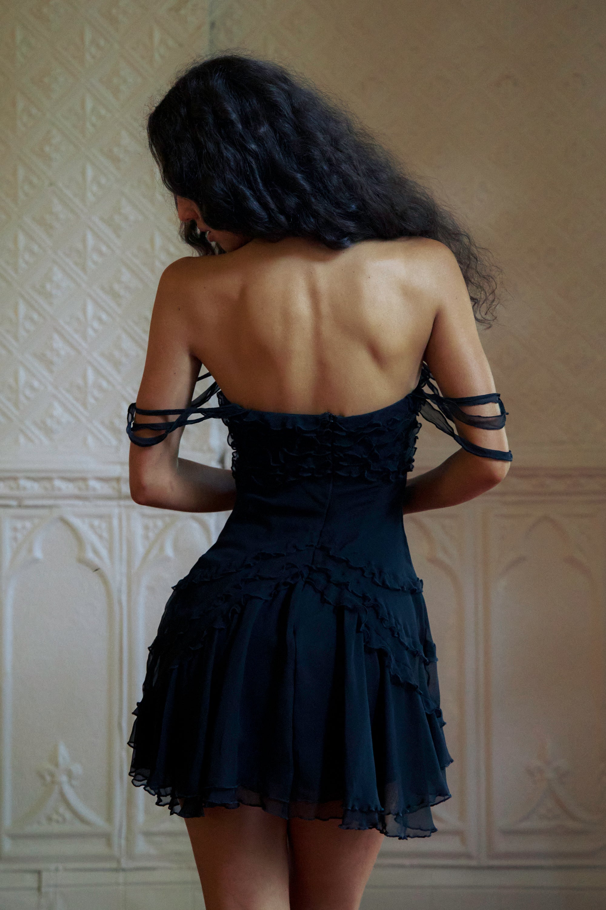Cascading Mini Dress Noir