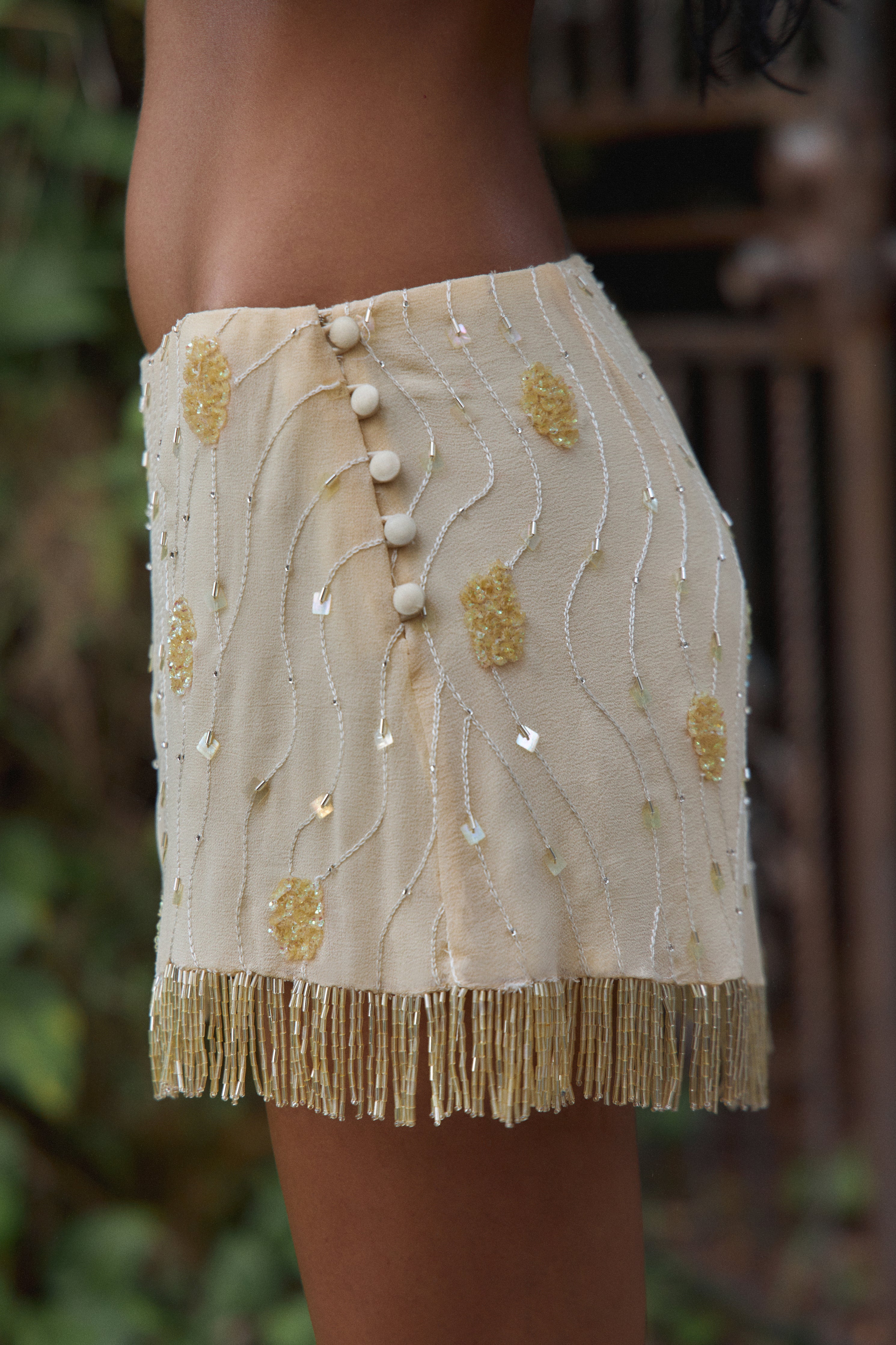 Beaded Mini Skirt in Butter