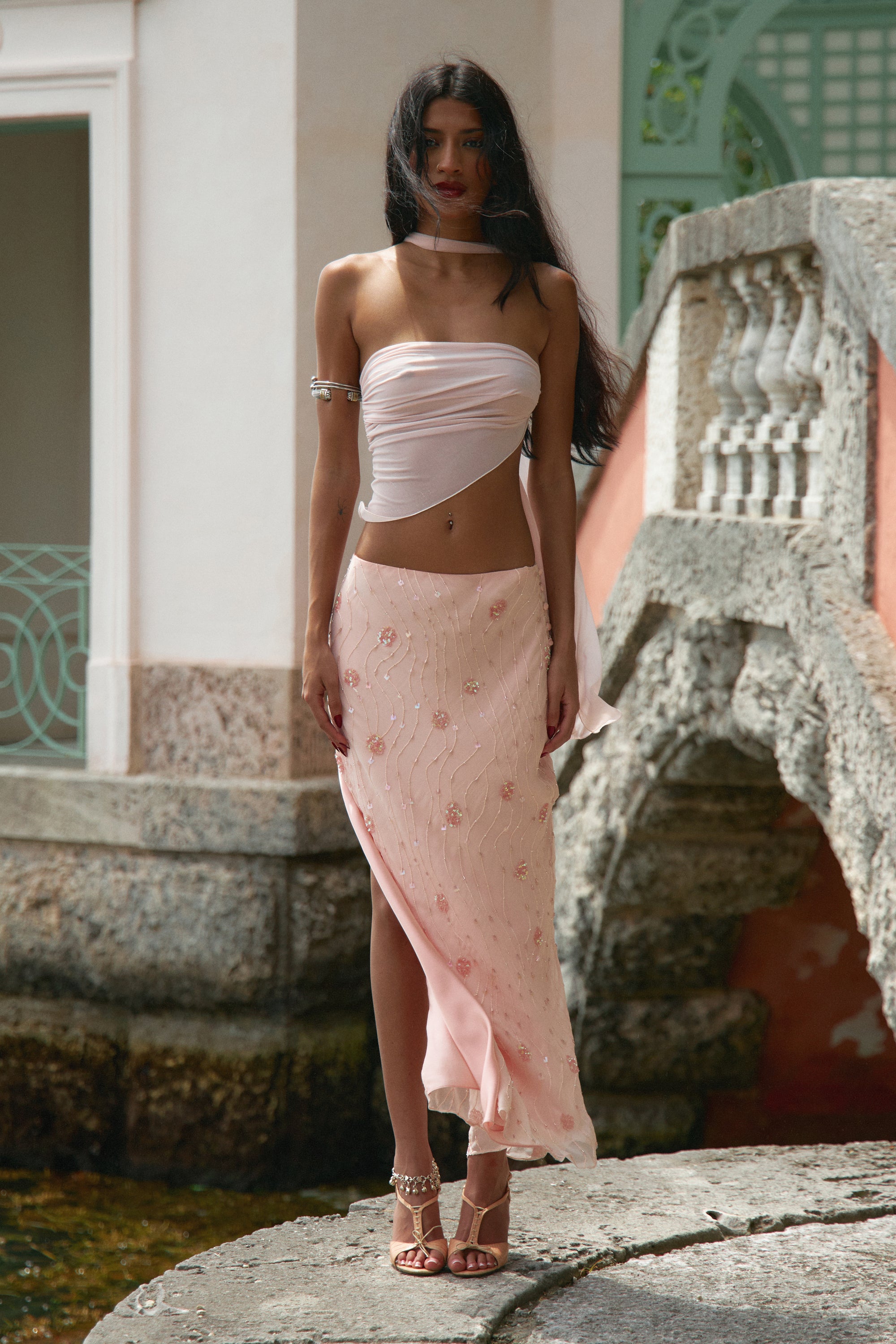 Beaded Skirt in Pink Mirror Palais