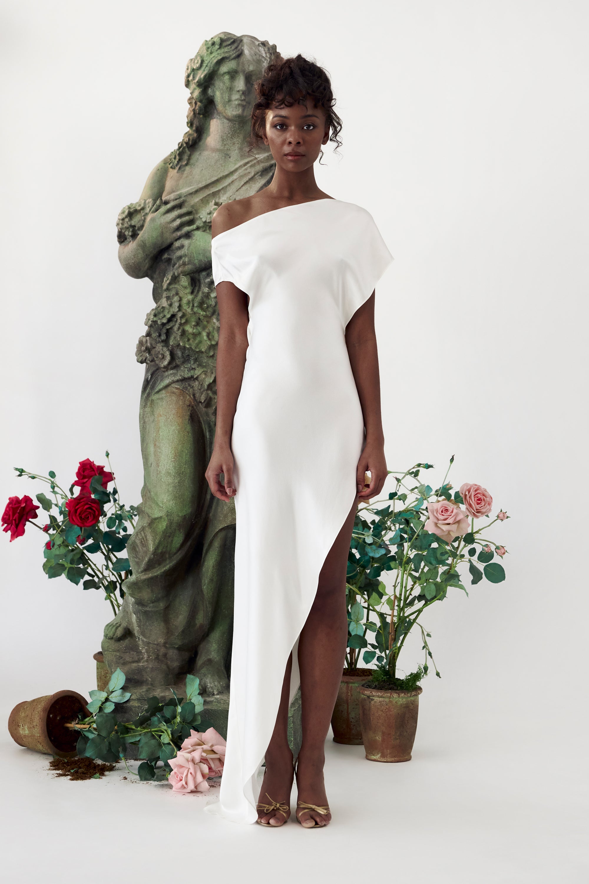 Asymmetrical Plunging Back Cowl Dress Pearl (Pre Order)