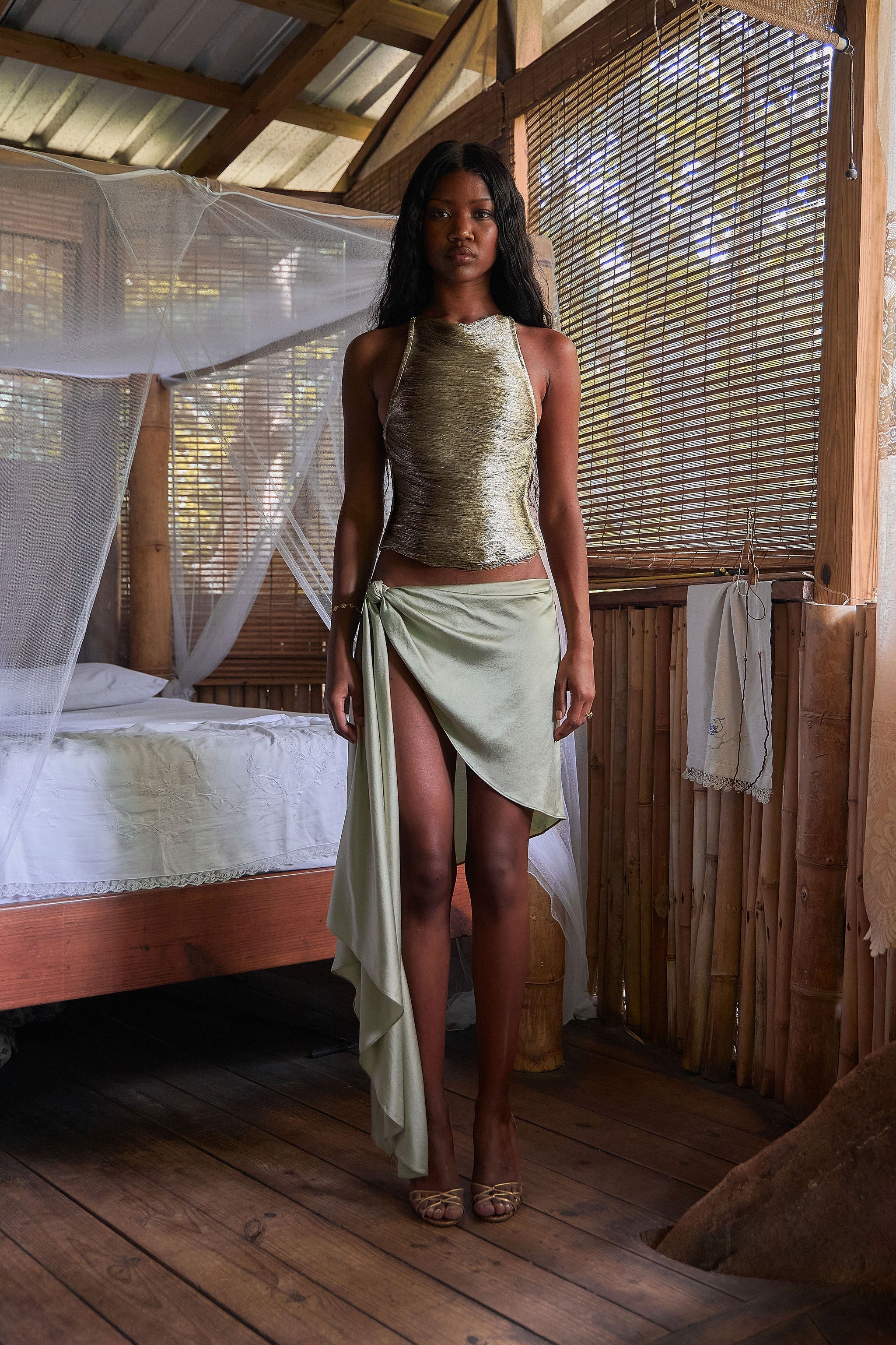 Silk Wrap Skirt in Pyrite