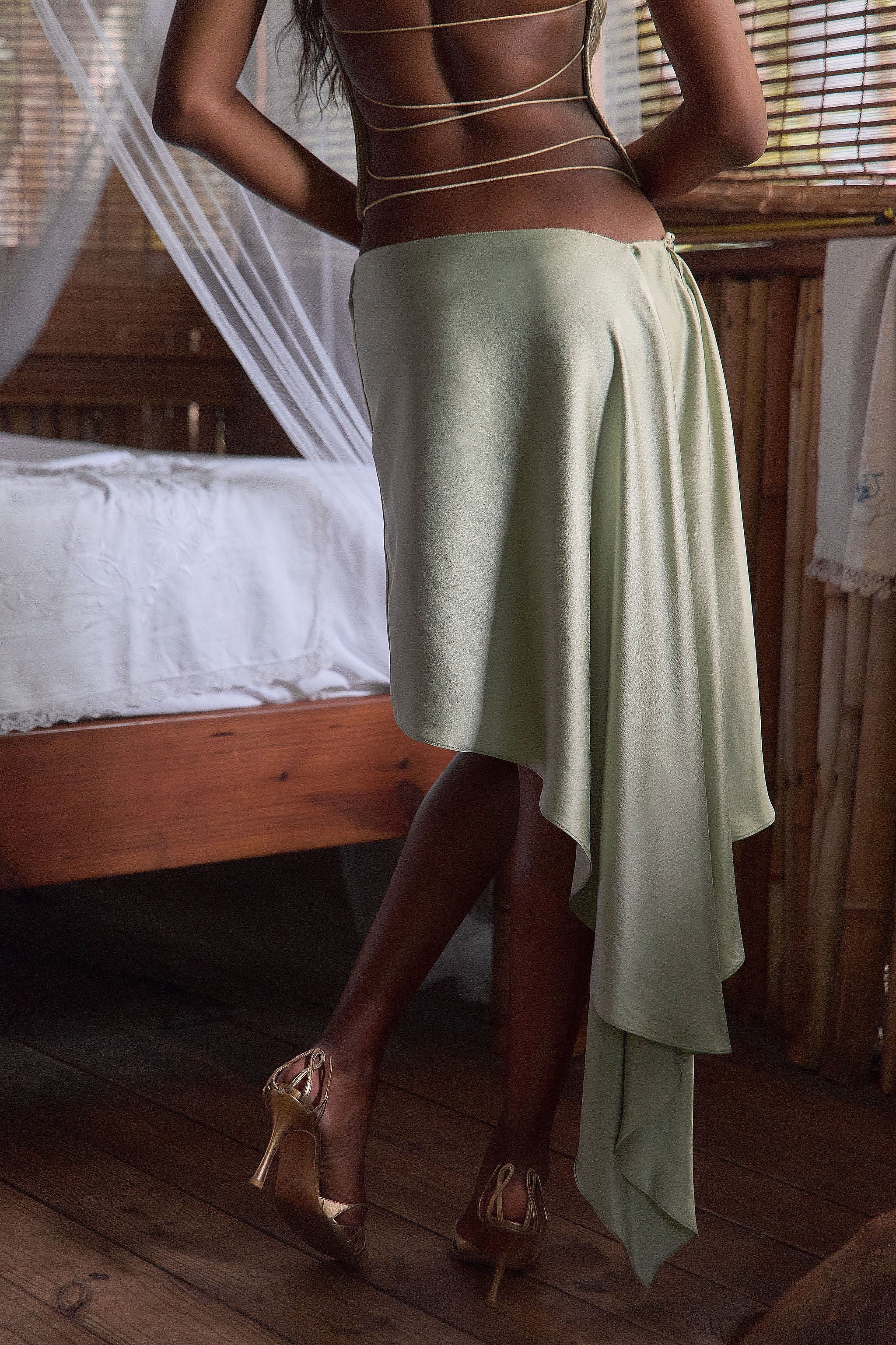 Silk Wrap Skirt in Pyrite