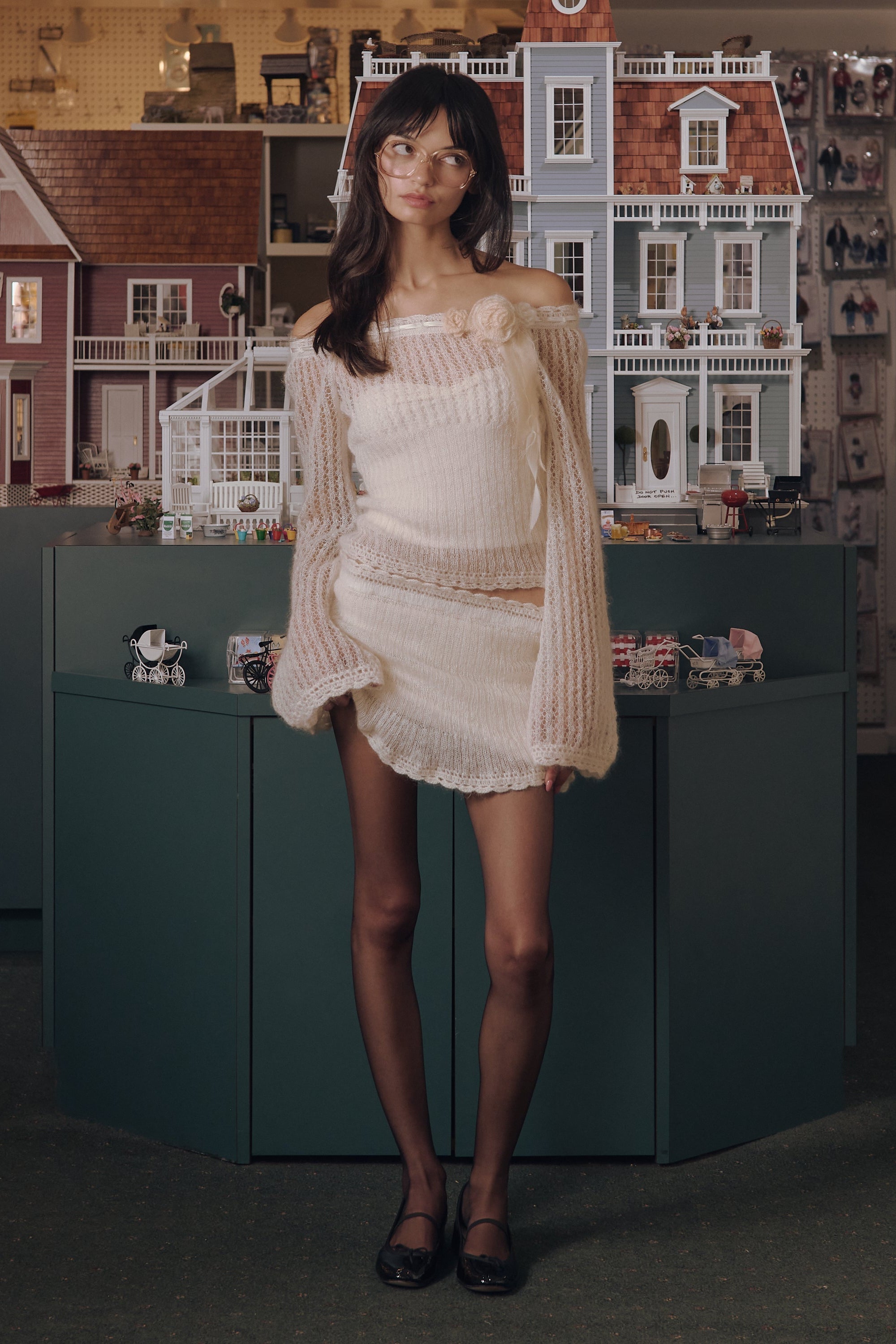 Little Lamb Knit Skirt in Crème